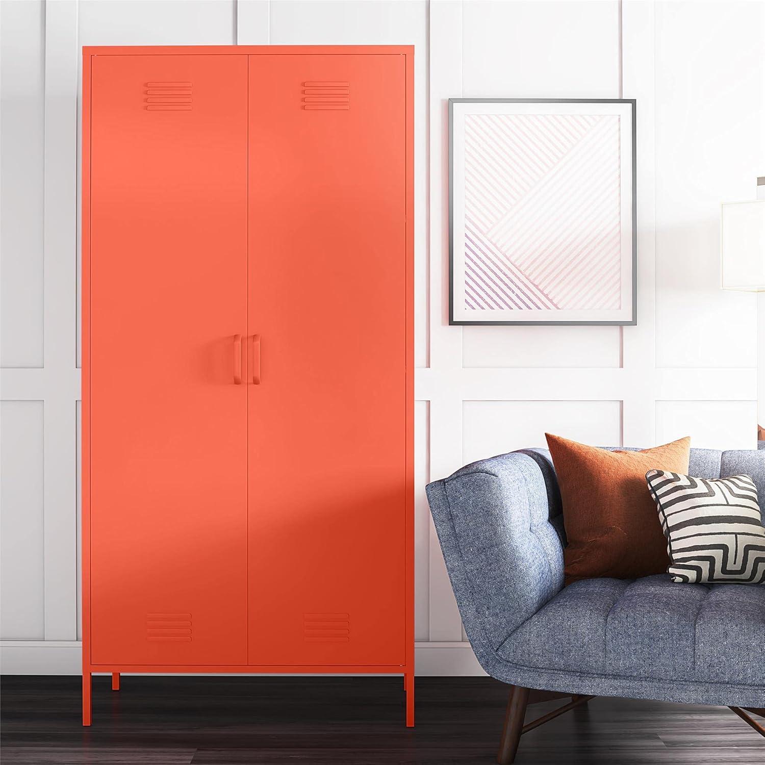 Cache Tall Orange Metal Locker Style Storage Cabinet