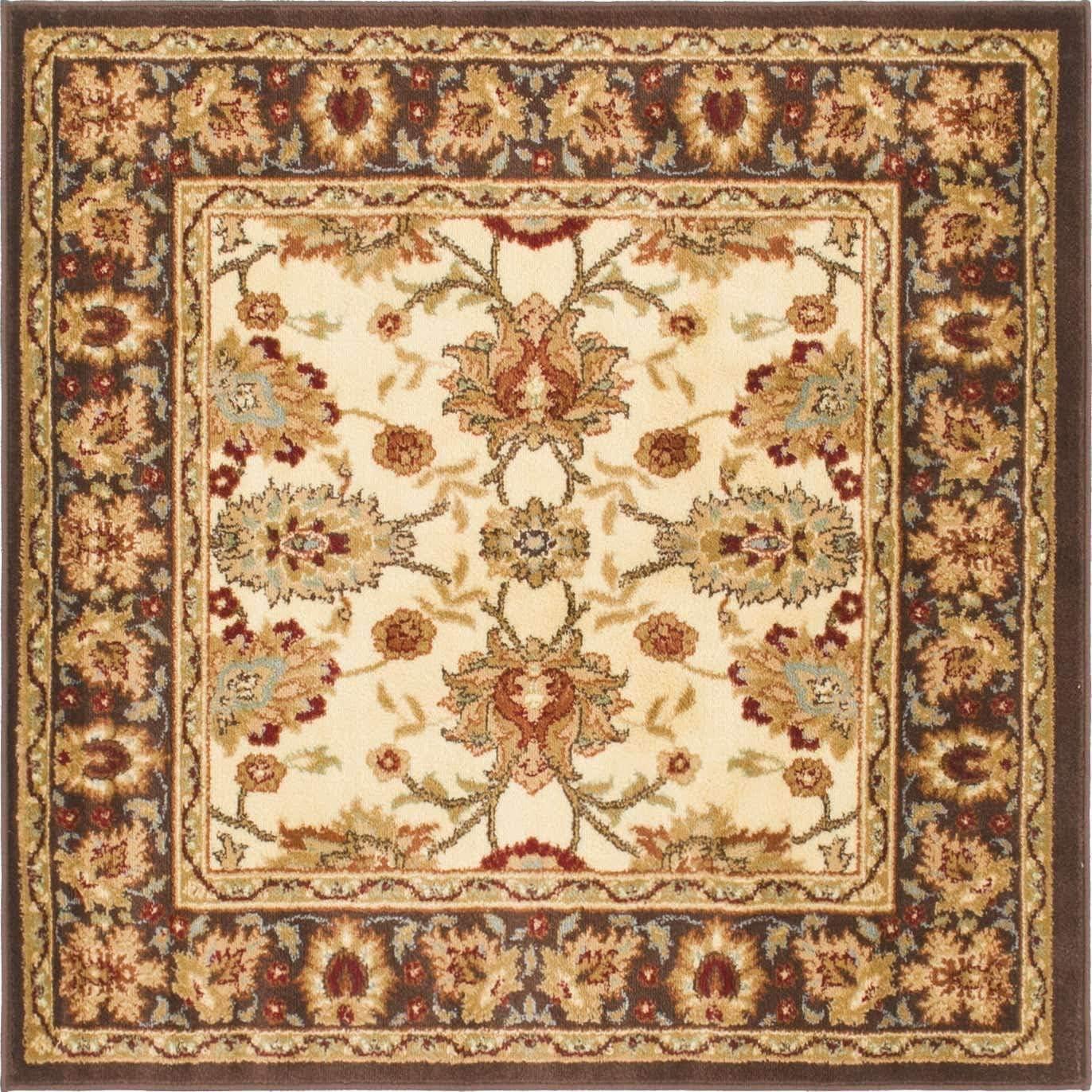 Ivory and Brown Square Synthetic Traditional Area Rug