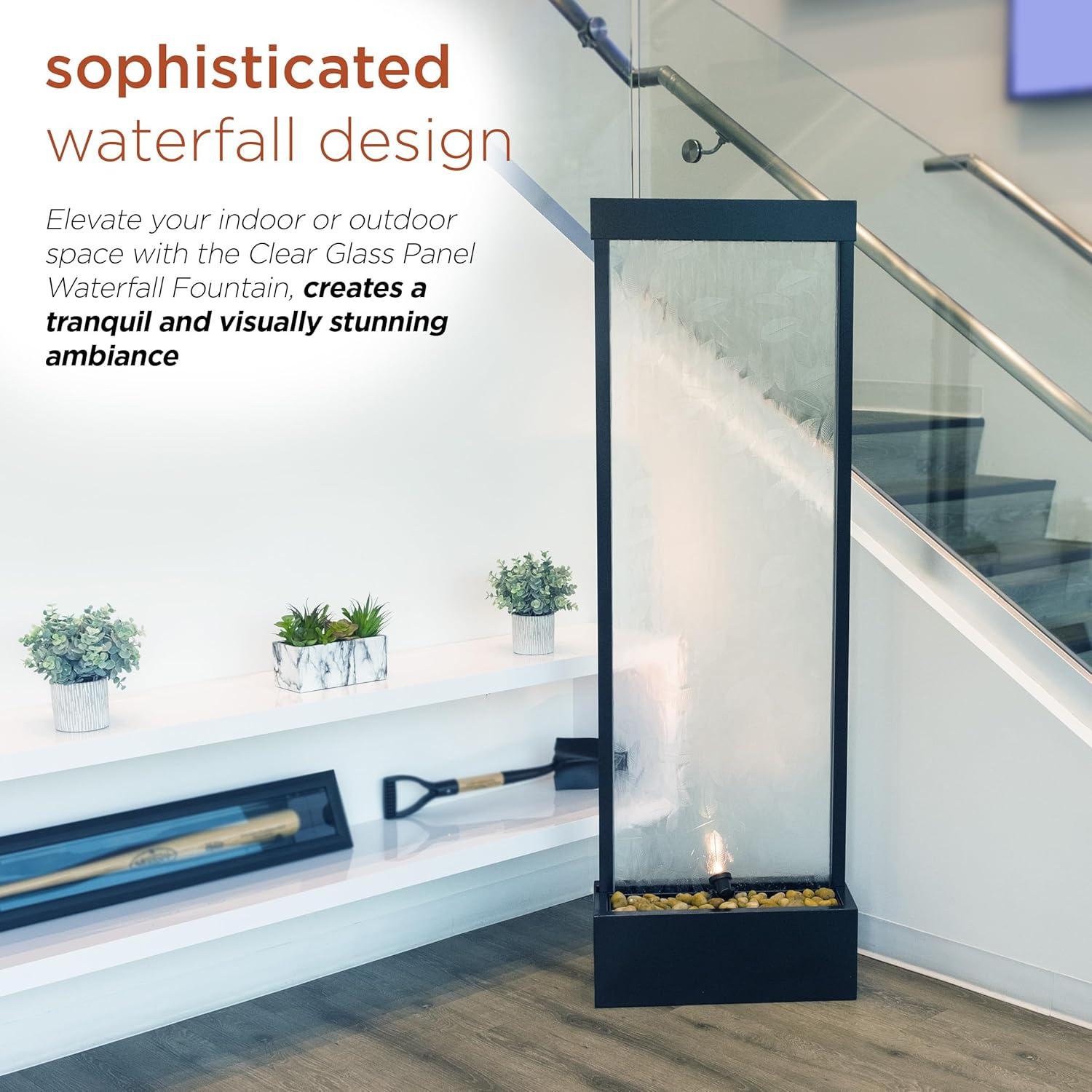 Alpine Corporation 72" Clear Glass Panel with Embossed Leaves Waterfall Fountain: Freestanding, Electric, Indoor/Outdoor Use
