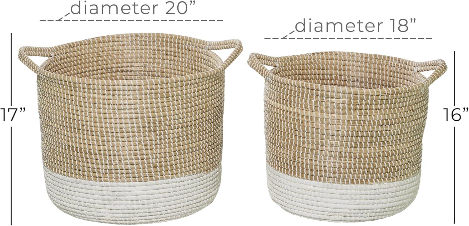 DecMode 18", 20" Brown Sea Grass Contemporary Storage Basket, 2 - Pieces
