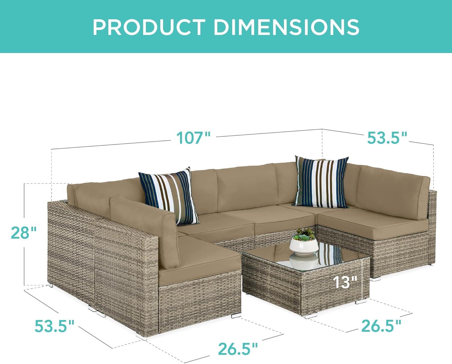 Best Choice Products 7-Piece Outdoor Modular Patio Conversation Furniture, Wicker Sectional Set - Taupe/Desert