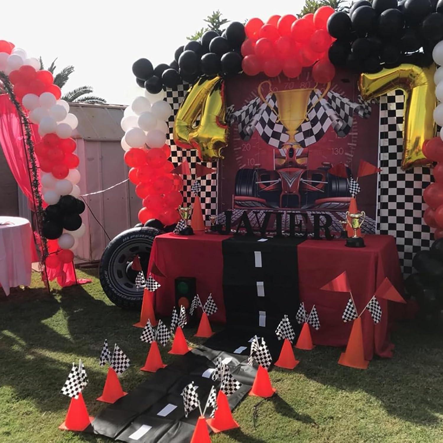 6 Pack 7inch Orange Race Cones with Holes on Top,12 Pack Checkered Flags,Racing Car Birthday Party Decorations,Two Fast Centerpieces,Race Cars Themed Party Supplies