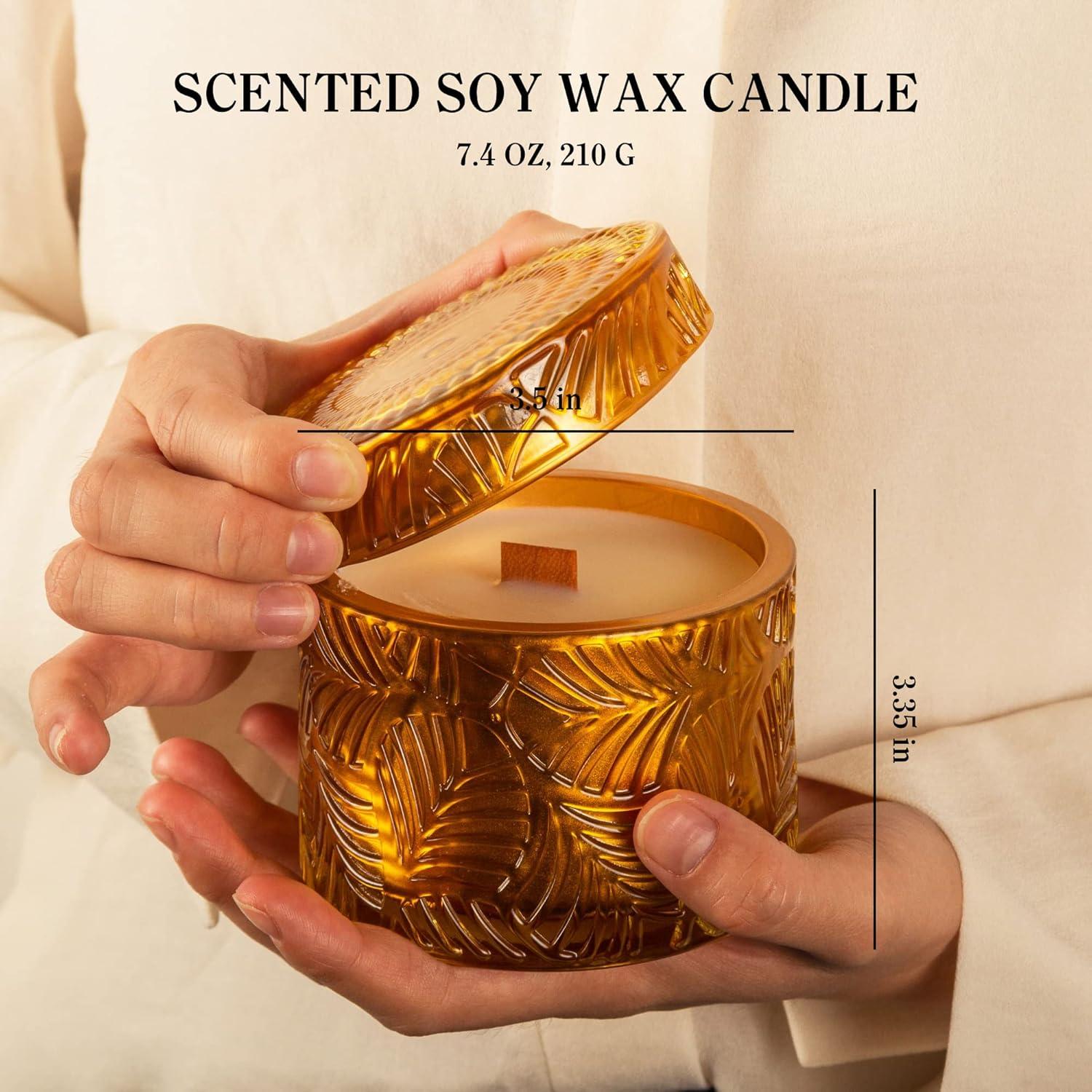 Hidden Label Festive Spice Scented Candles, Crackling Wood Wick Soy Candles in 7.4oz Glass Jar, Perfect Gifts for Women