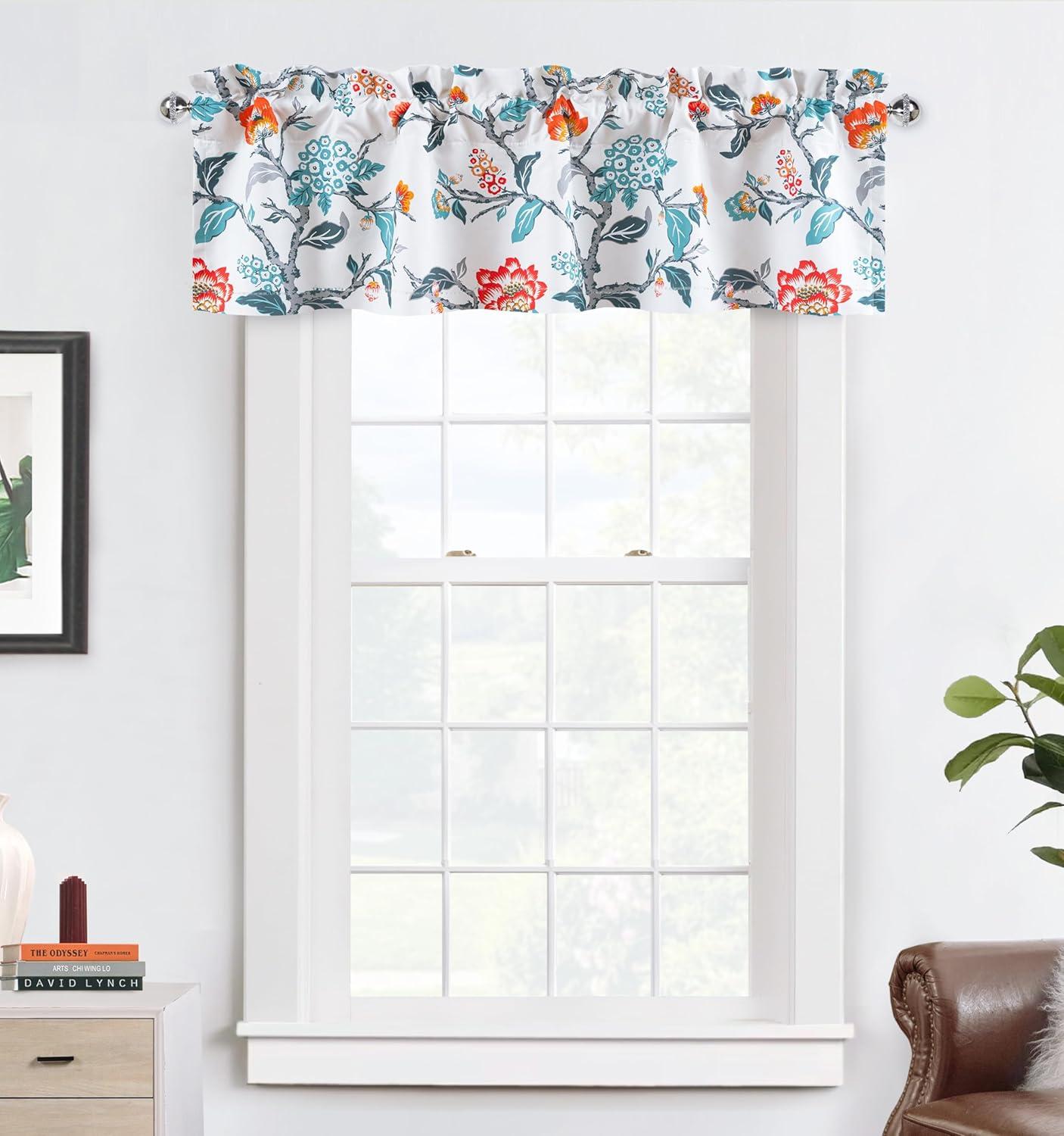 DriftAway Ada Floral Lined Thermal Insulated Room Darkening Blackout Grommet Window Curtains, 2 Panels, 52" x 72", Ivory Orange Teal
