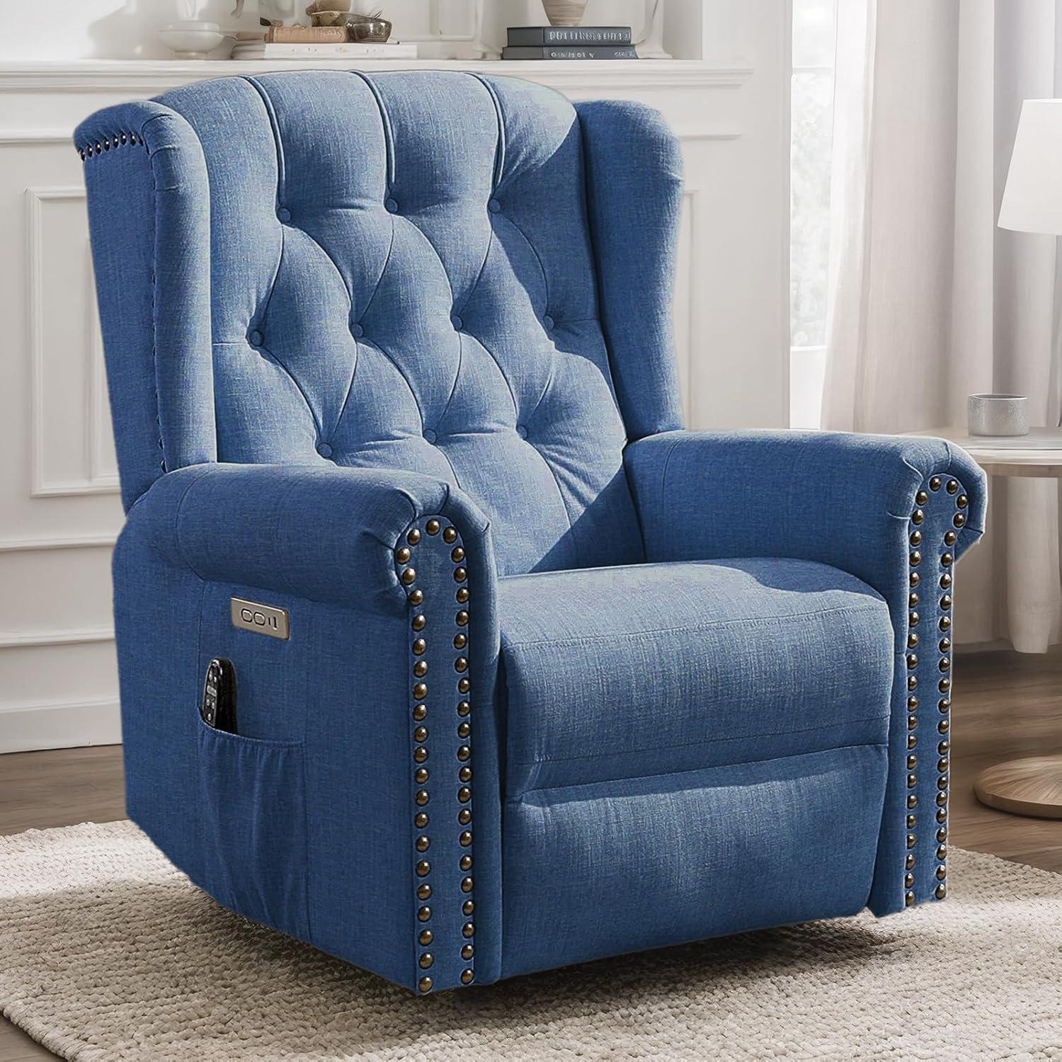 MEETWARM Meetwarm Power Swivel Rocking Glider Recliner Chair With Heat And Vibration, Electric Rocker Nursery Reclining Chair, Wingback Tufted Upholstered Recliner For Living Room, Type-C & Usb Ports