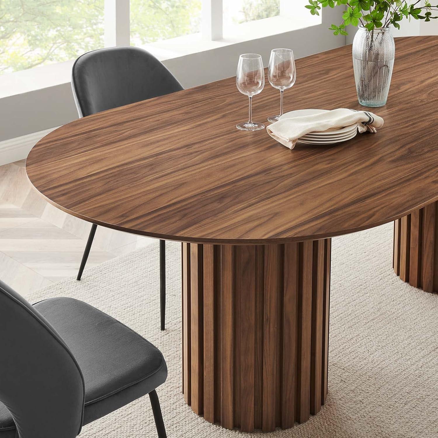 Senja 95" Oval Walnut Wood Dining Table with Mid-Century Flair