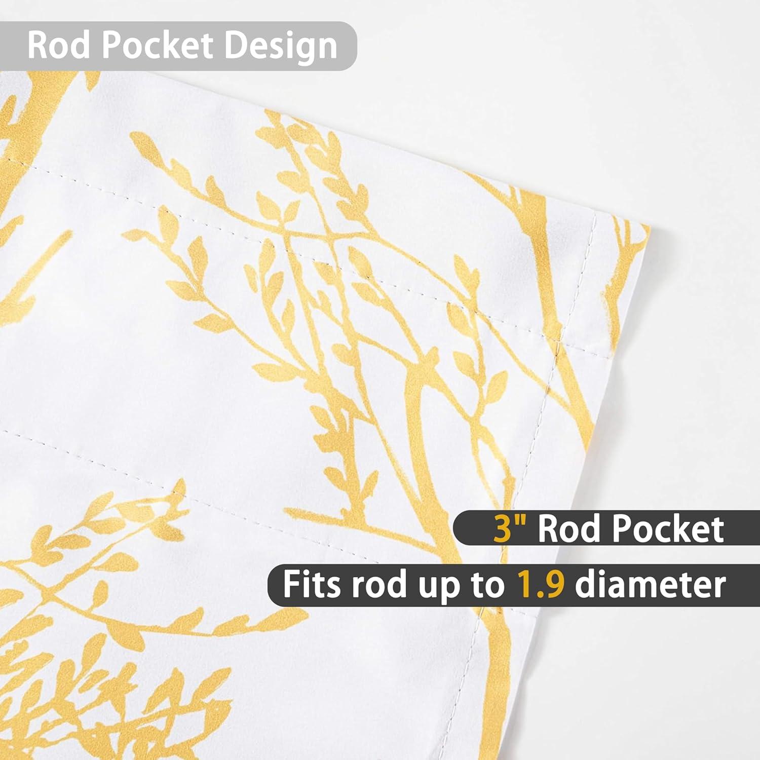 Yellow and Gray Tree Branch Thermal Insulated Rod Pocket Valance