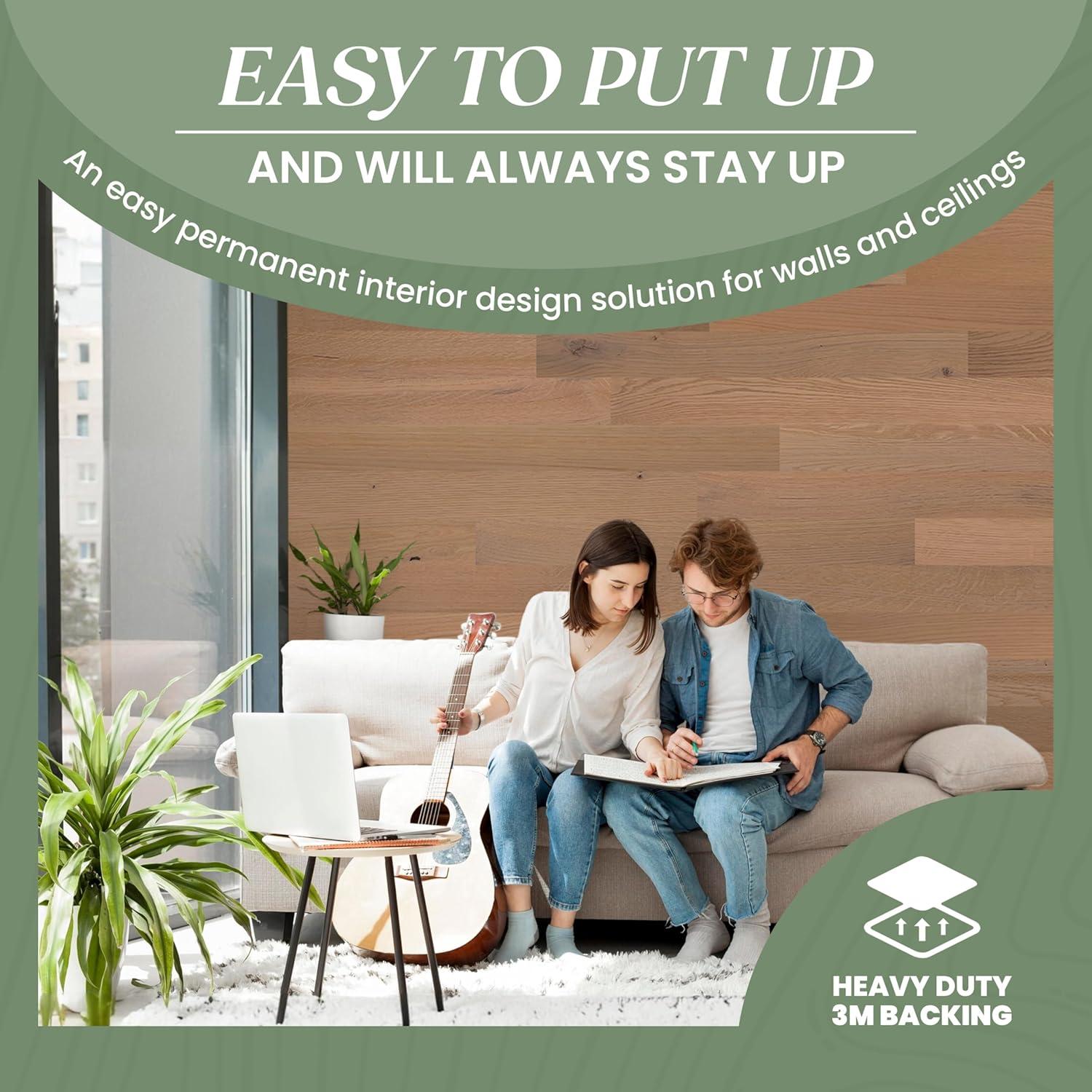 Timberchic Oak Wooden Wall planks - Simple Peel & Stick Wall Covering Application for DIY Accent Wall & Home Improvement - Premium Modern Wall Paneling - 10 sq ft