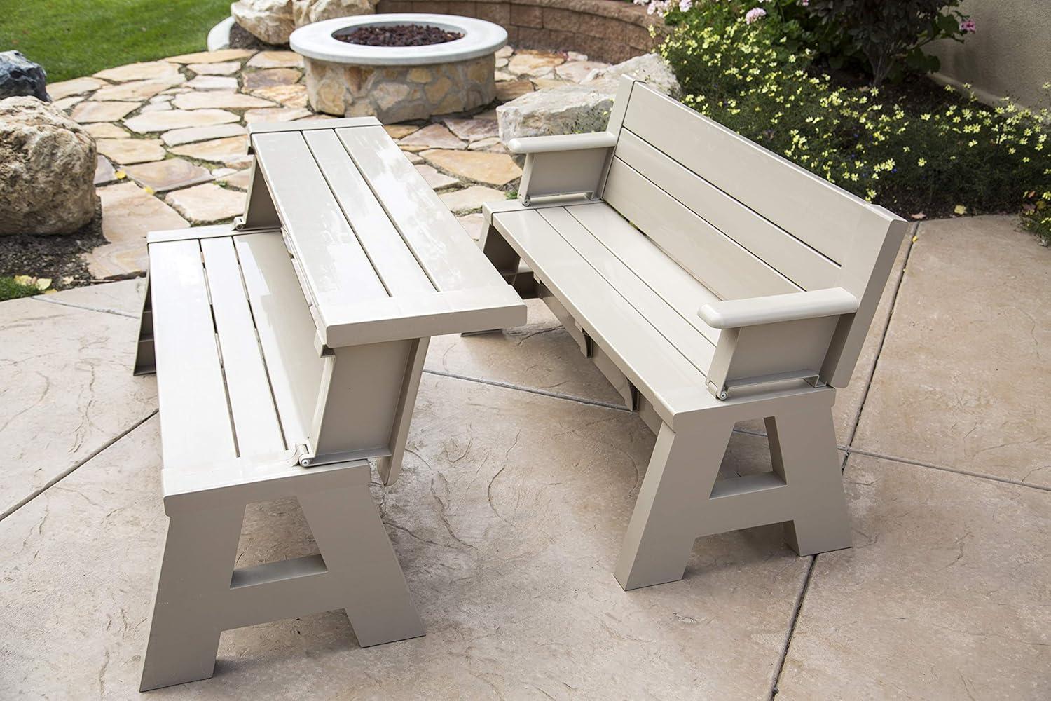 Transformable Tan Outdoor Bench-to-Table Resin Combo