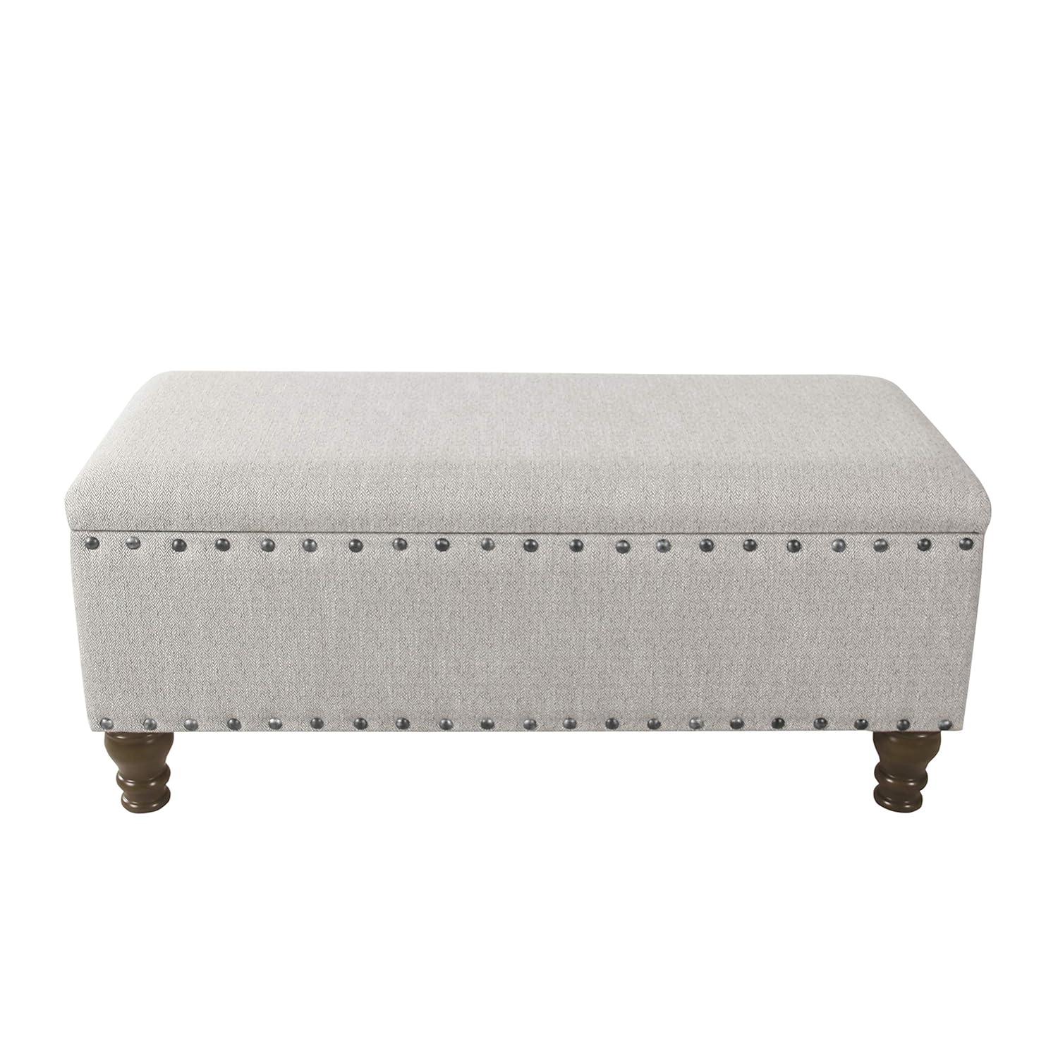 Large Storage Bench with Nailhead Trim Light Gray - HomePop: Multifunctional, Upholstered, Bedroom Entryway Seating