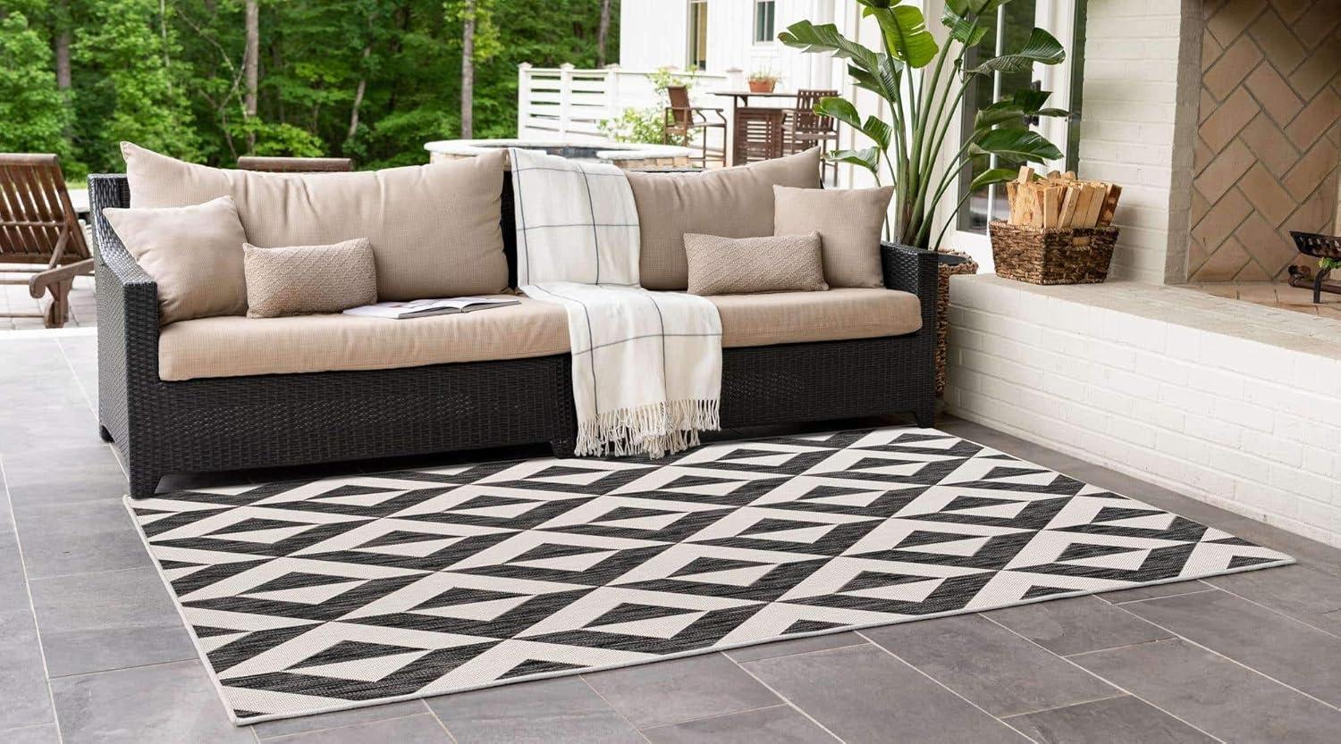 Rugs.com Jill Zarin Outdoor Collection Rug – 3' 3 x 5' 3 Charcoal Gray Flatweave Rug Perfect For Entryways, Kitchens, Breakfast Nooks, Accent Pieces