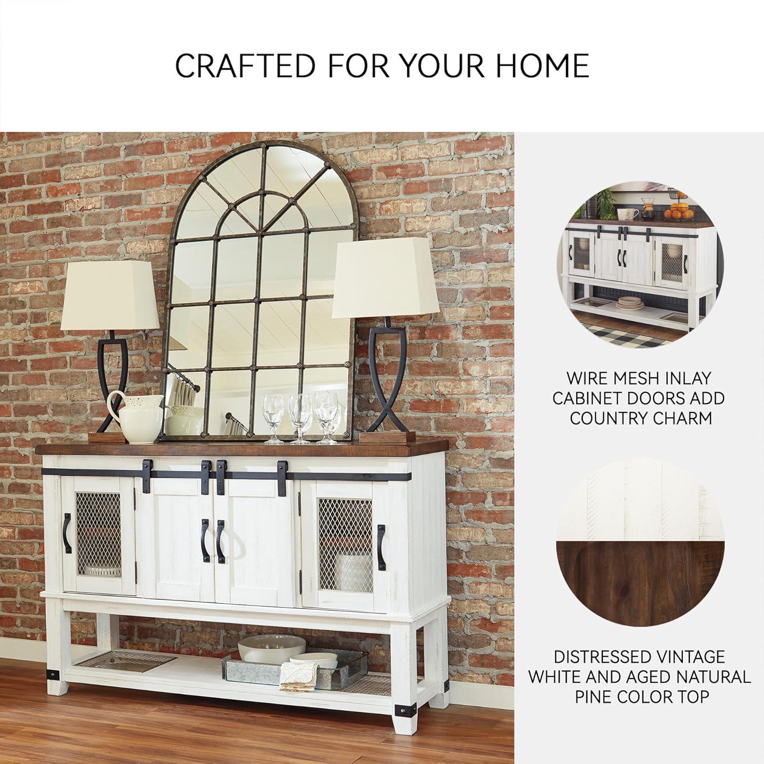 Signature Design by Ashley Valebeck Dining Server White/Brown/Beige: Rustic Farmhouse Sideboard with Adjustable Shelves