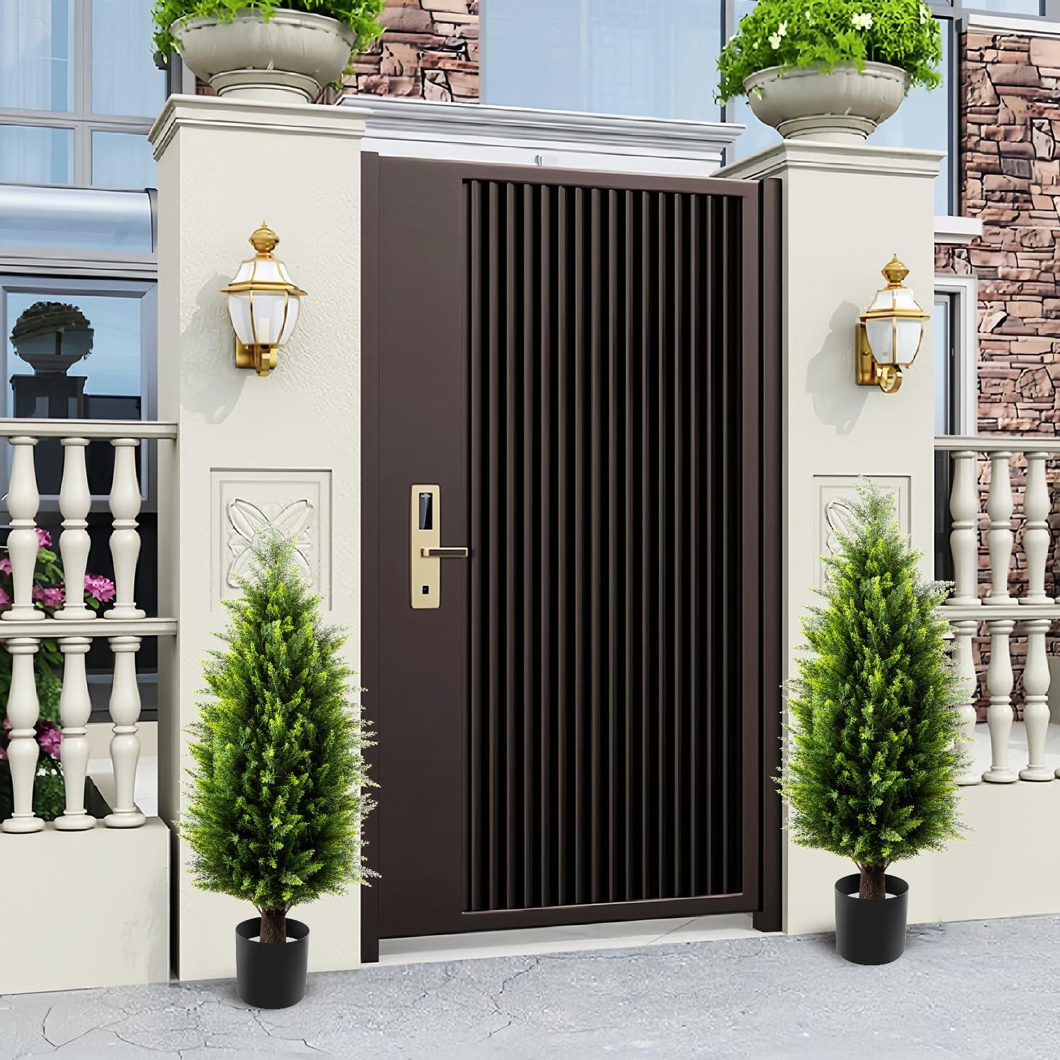 4ft Artificial Cedar Topiary Trees 2 Pack, Beautiful Realistic Artificial Plants for Outdoor, UV Protection Potted Plants Artificial Shrubs for Outdoor, Indoor, Office, Front Porch Decor.
