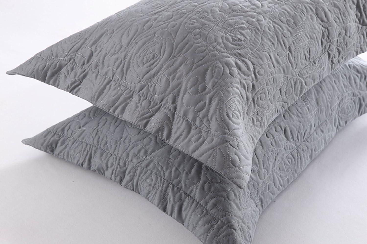 Grey Embroidered Cotton and Polyester Standard Pillow Shams