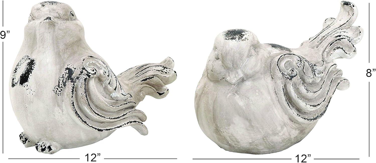 Gray Polystone Bird Garden Sculptures, Set of 2, 12" x 8"