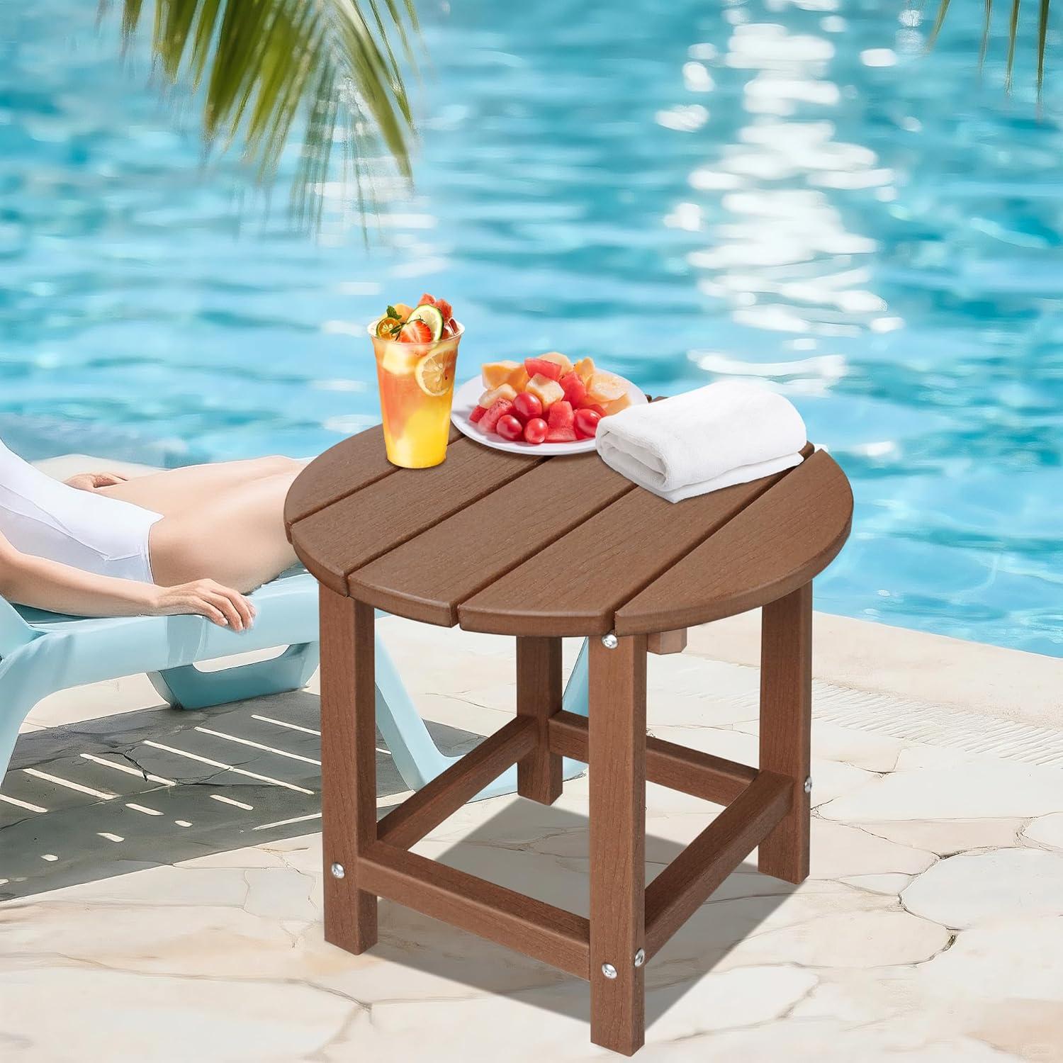 WestinTrends All-Weather Outdoor Patio Round Poly Adirondack Side Table, Orange