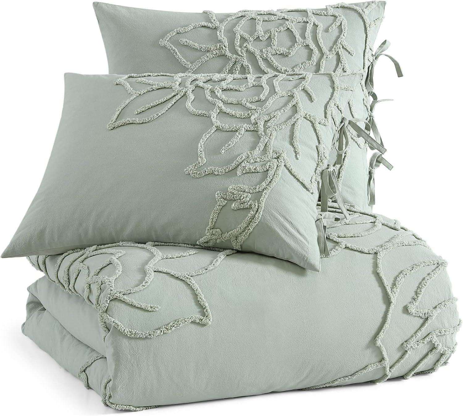 Peri Home 3pc King Chenille Rose Comforter Set Green: Bedding, Floral Pattern, Machine Washable