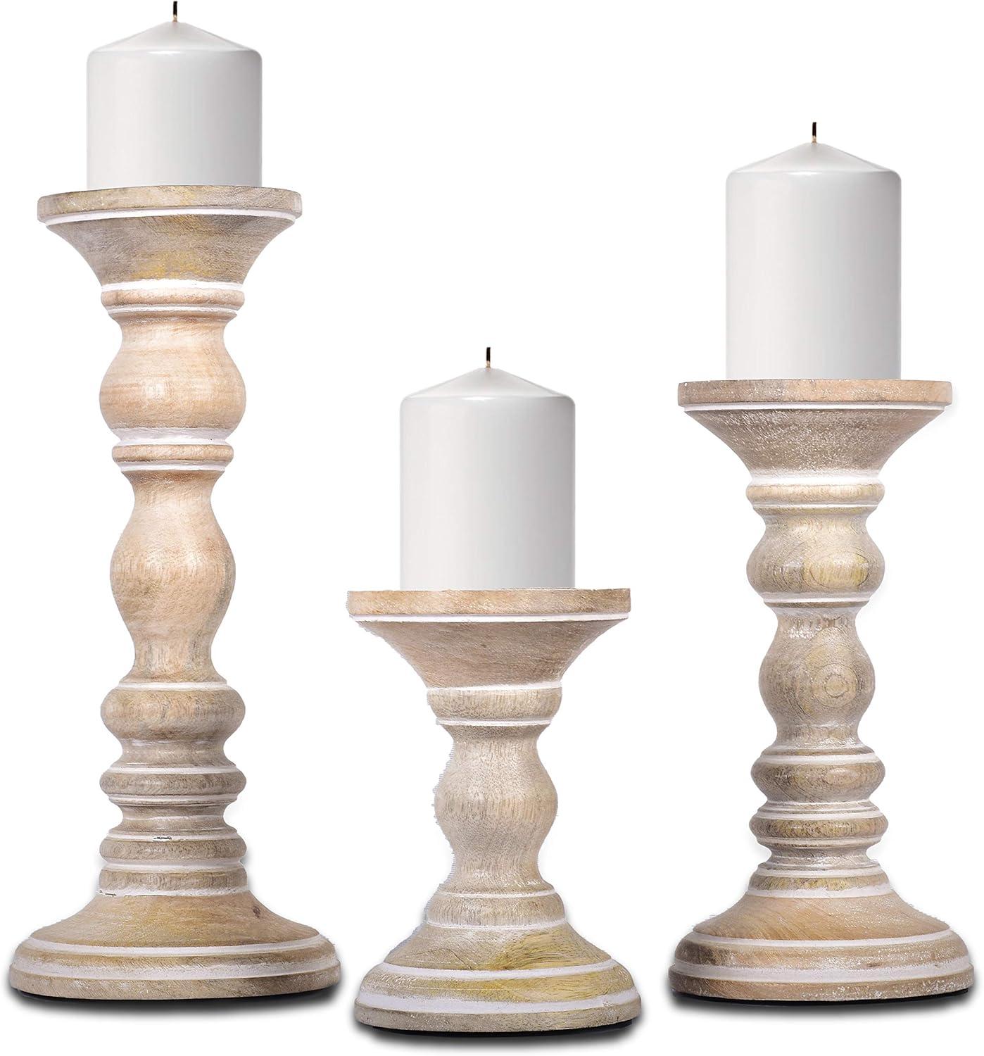 Mela Artisans Set of 3 Wood Candle Holders
