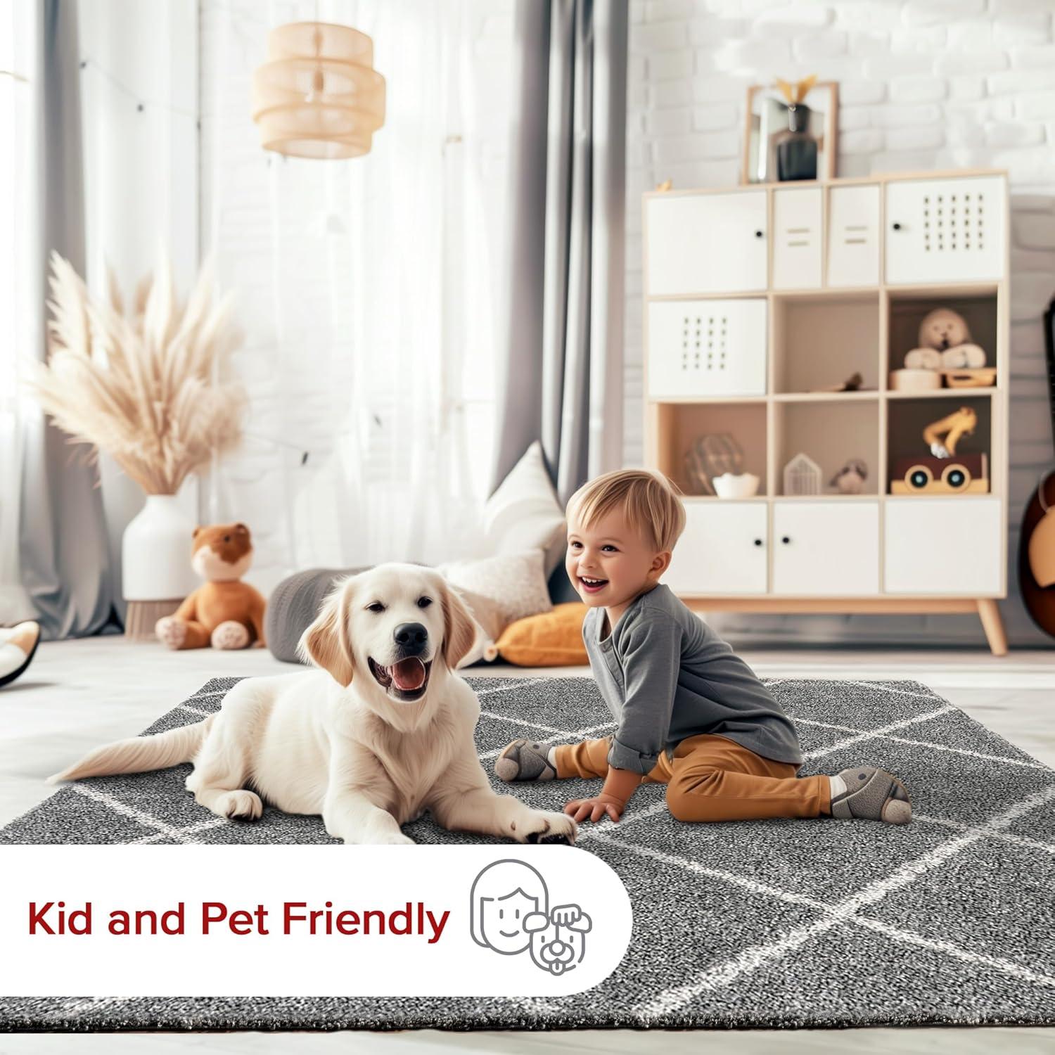 Nuloom Tess Trellis 5x8 Shag Indoor Area Rug for Living Room Bedroom Dining Room Nursery, Dark Grey/Ivory