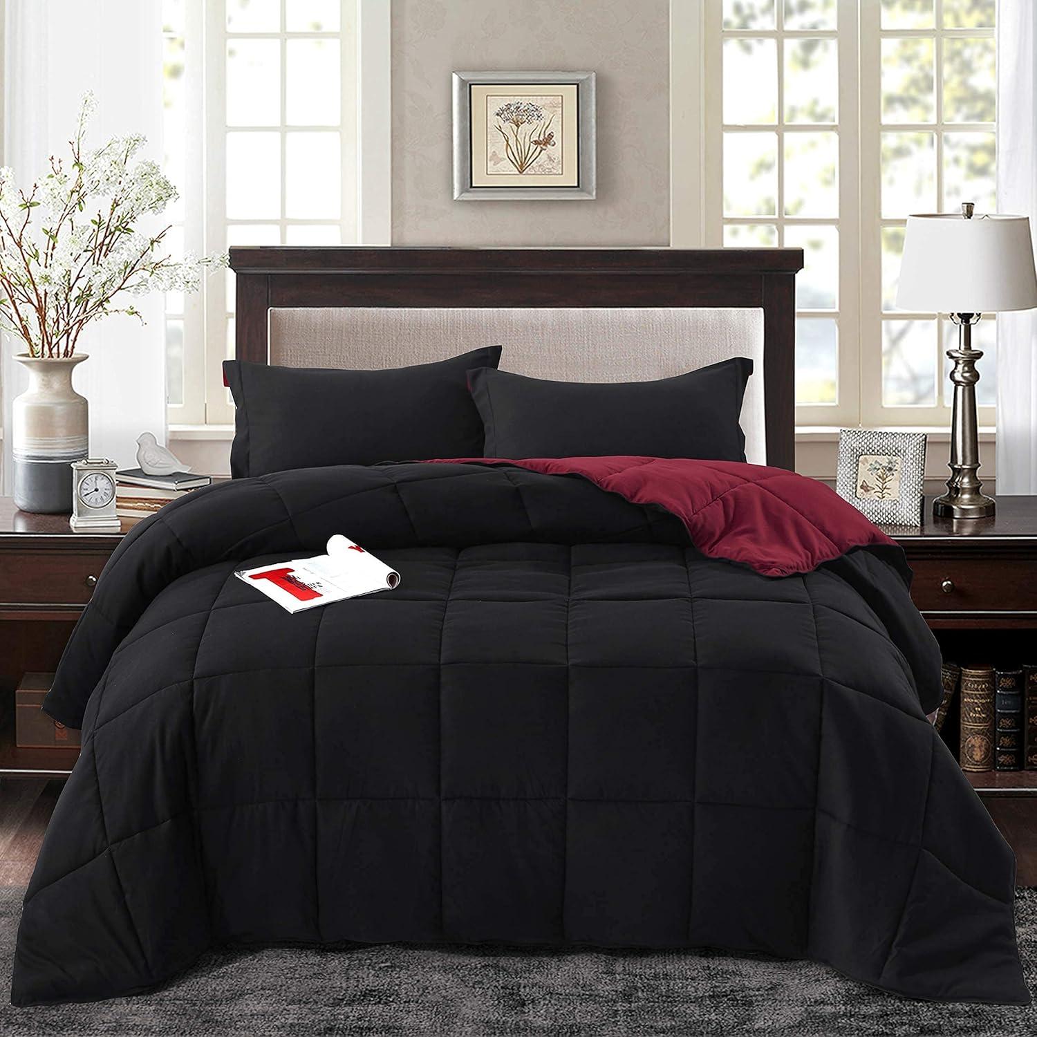 Homechoice International Group 3pc Comforter Set - All Season Reversible Down Alternative Comforter with Two Shams - Quilted Duvet Insert with Corner Tabs - Box Stitched Blanket - Breathable, Soft, Fluffy