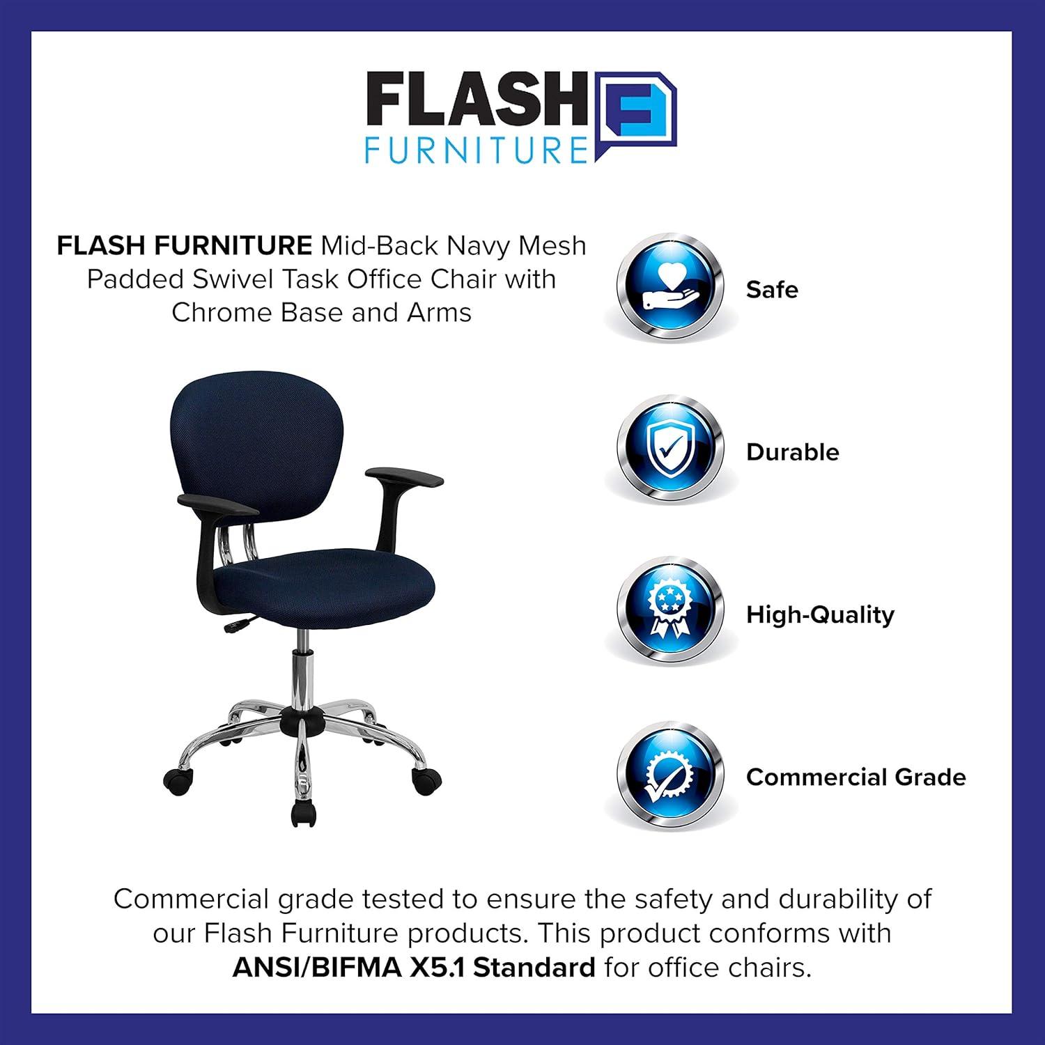 Flash Furniture Mid-Back Navy Mesh Padded Swivel Task Office Chair with Chrome Base and Arms