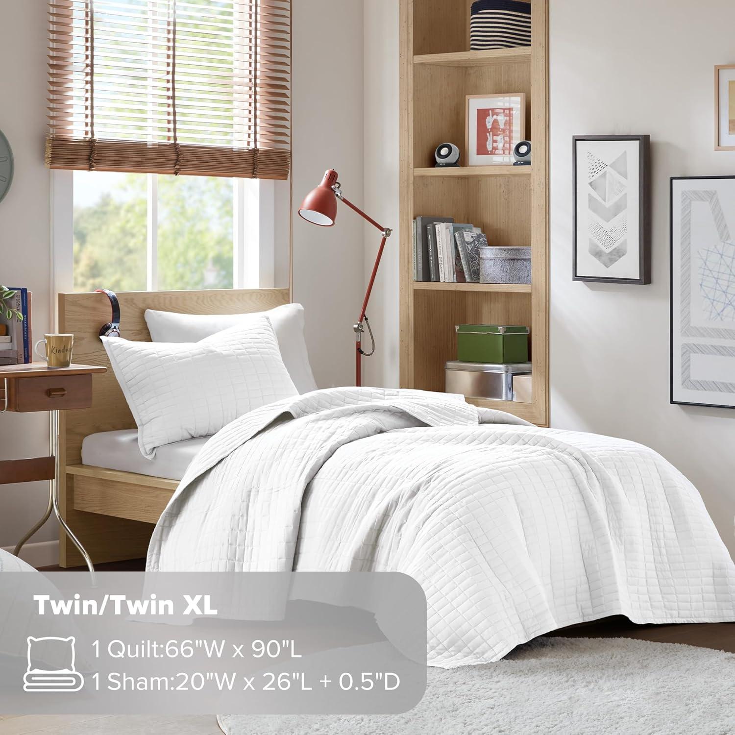 Comfort Spaces Kienna Solid Microfiber Reversible Quilt Set, Twin/Twin XL, White, 2 Piece