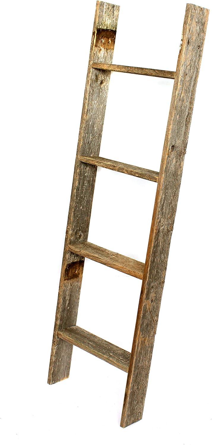 Barnwood Rustic Farmhouse 4ft Weathered Gray Wooden Decorative Bookcase Picket Display Ladder