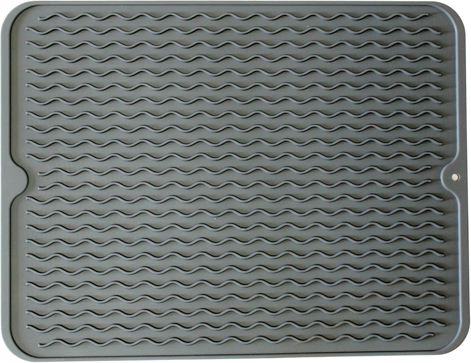 Dependable Industries Silicone Drying Mat, 16"x12" - Grooved Design, Heat-Resistant, Non-Slip, BPA-Free - For Dishes, Cutlery, Pots, Pans (Gray)