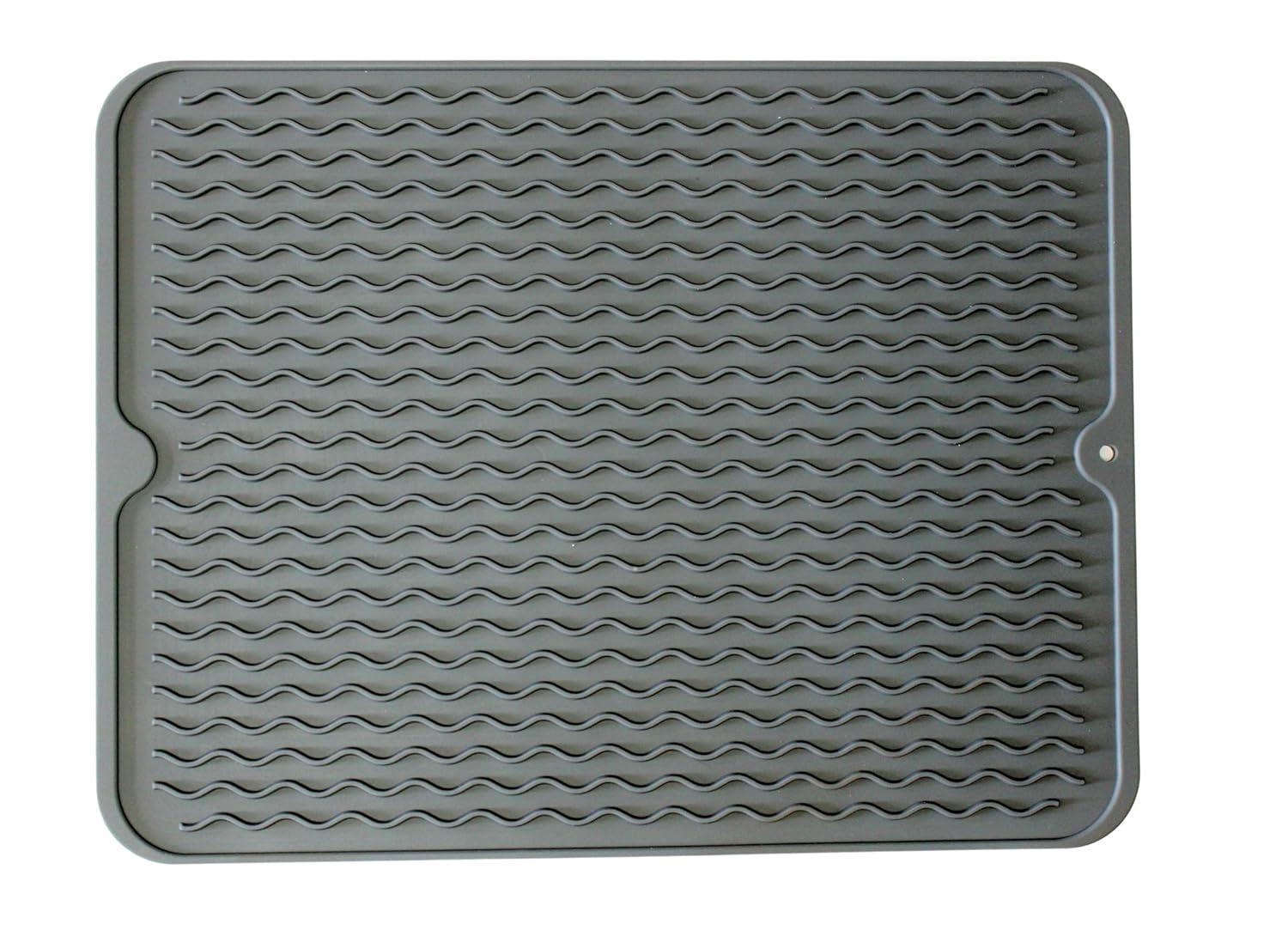 Dependable Industries Silicone Drying Mat, 16"x12" - Grooved Design, Heat-Resistant, Non-Slip, BPA-Free - For Dishes, Cutlery, Pots, Pans (Gray)