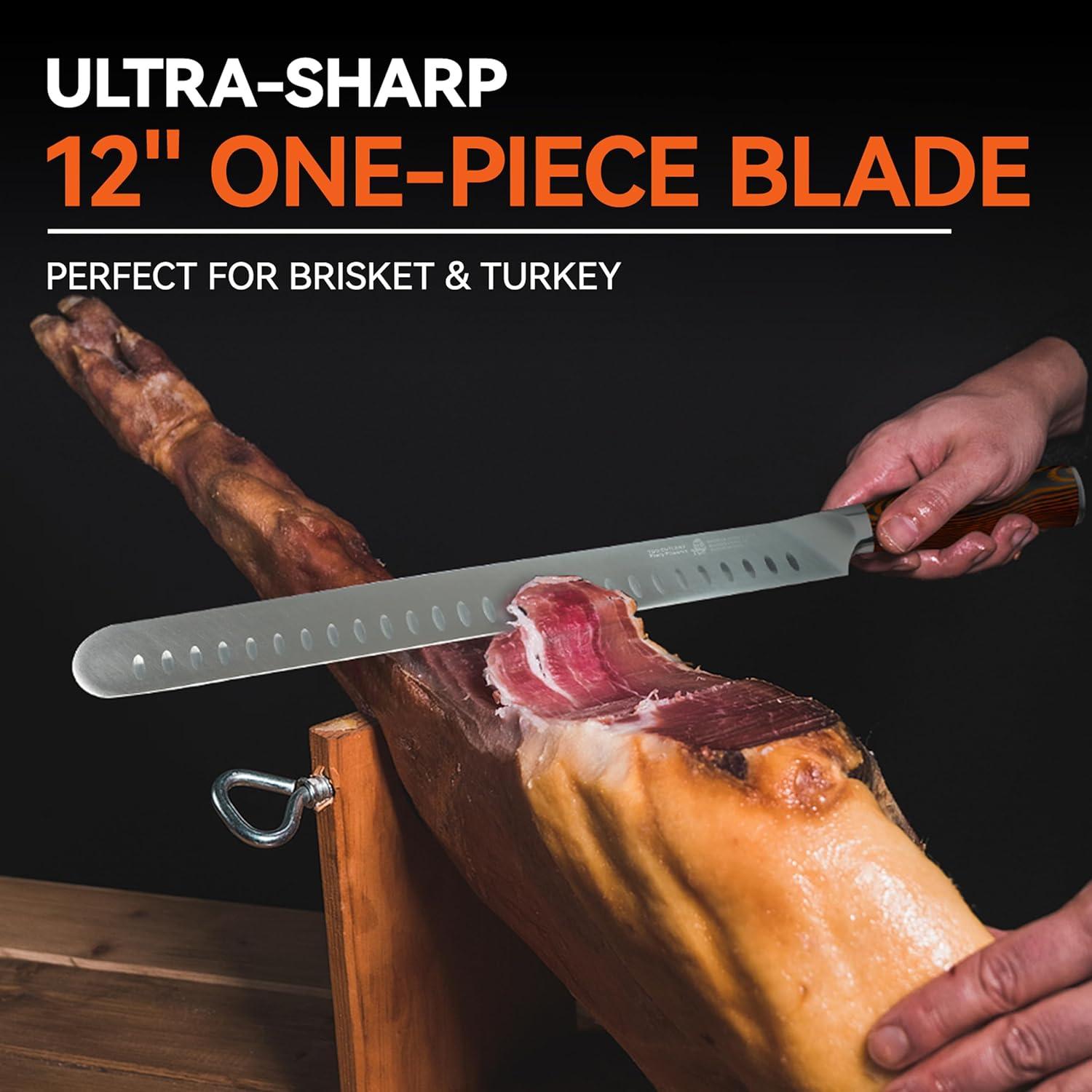 TUO Slicing Knife 12" Granton Carving Knives Hollow Ground Meat Cutting Knife-