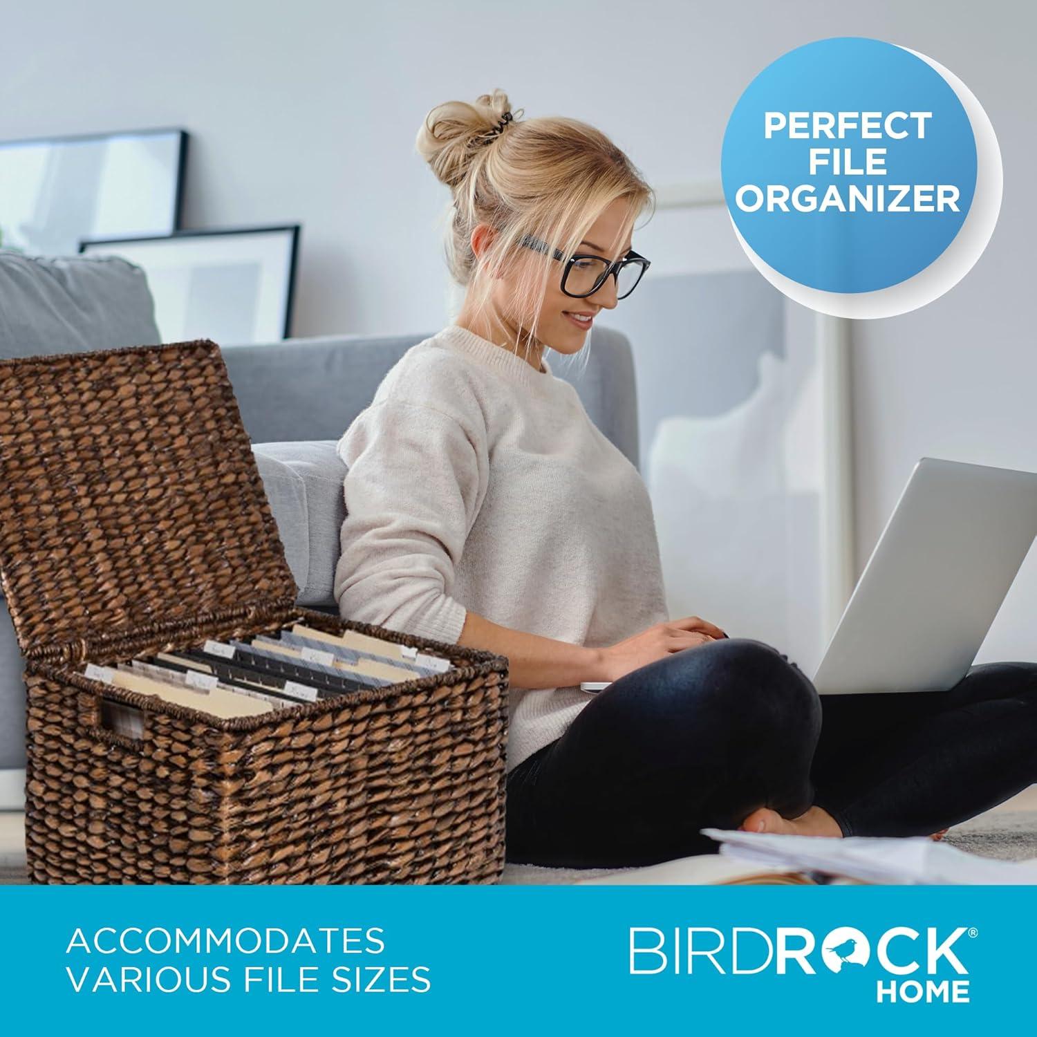 BirdRock Home Rolling Legal Letter File Organizer with Lid for Office - Brown Wash