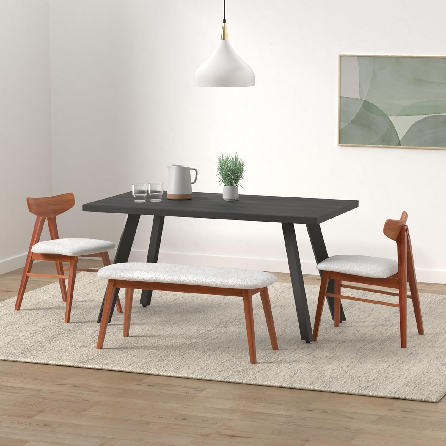 Black Extendable MDF Dining Table with Powder-Coated Steel Legs