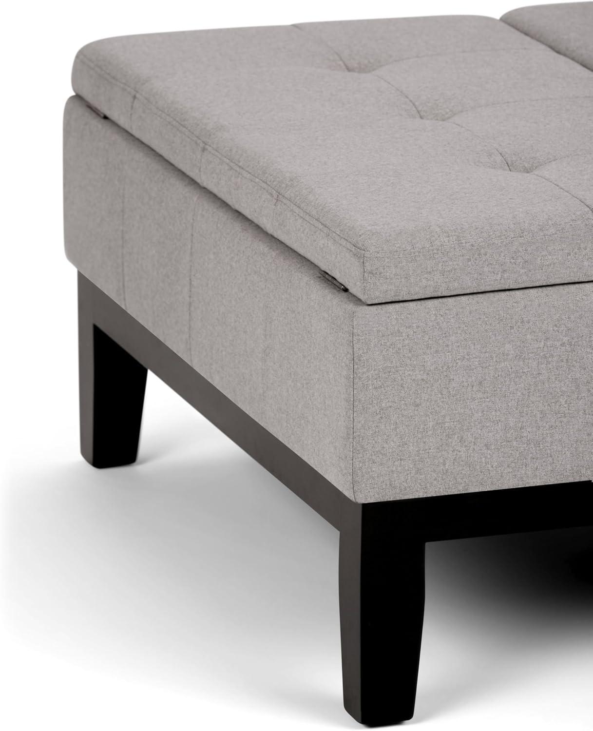 Simpli Home Dover 36"W Upholstered Square Coffee Table Storage Ottoman with Split Tufted Lift Top