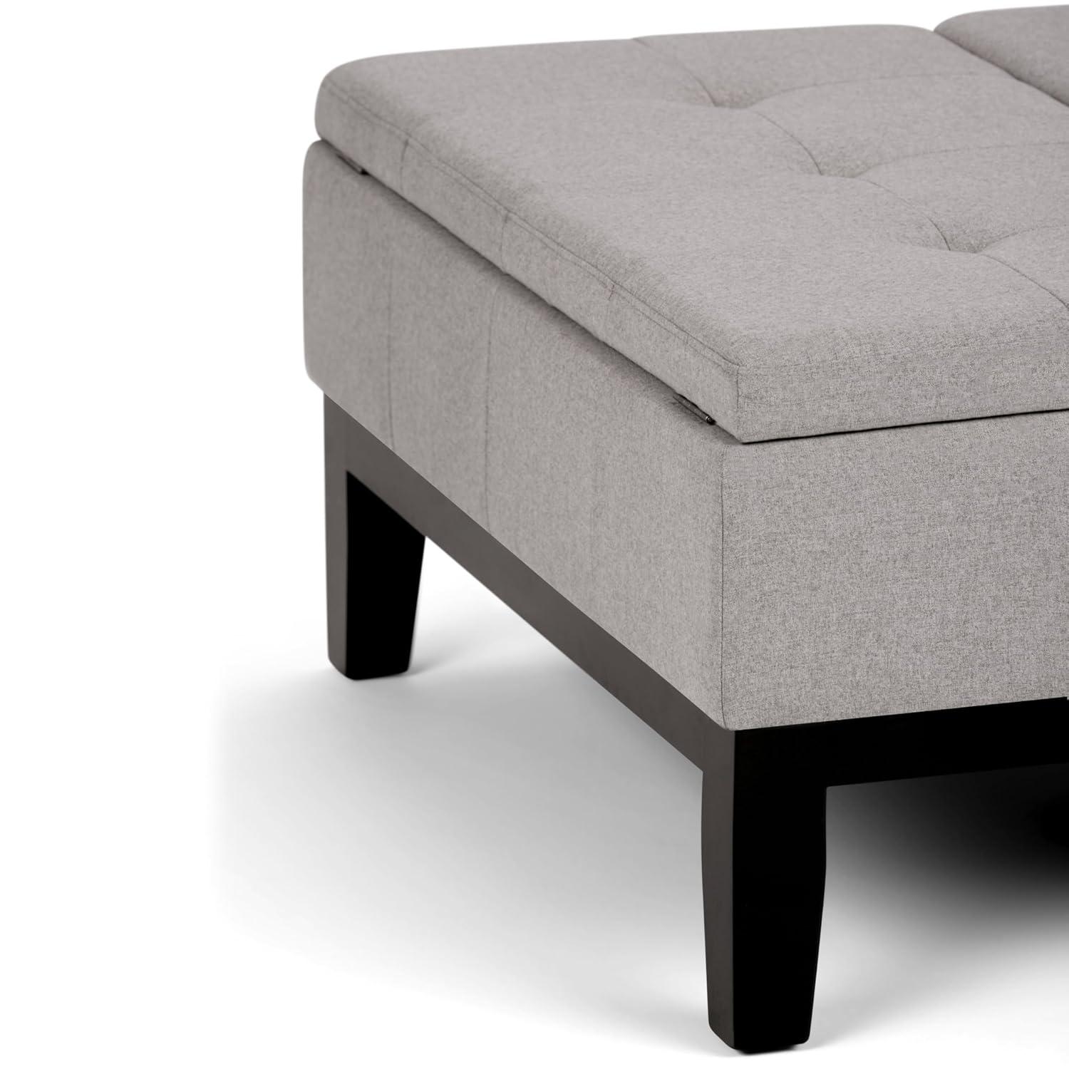 Simpli Home Dover 36"W Upholstered Square Coffee Table Storage Ottoman with Split Tufted Lift Top