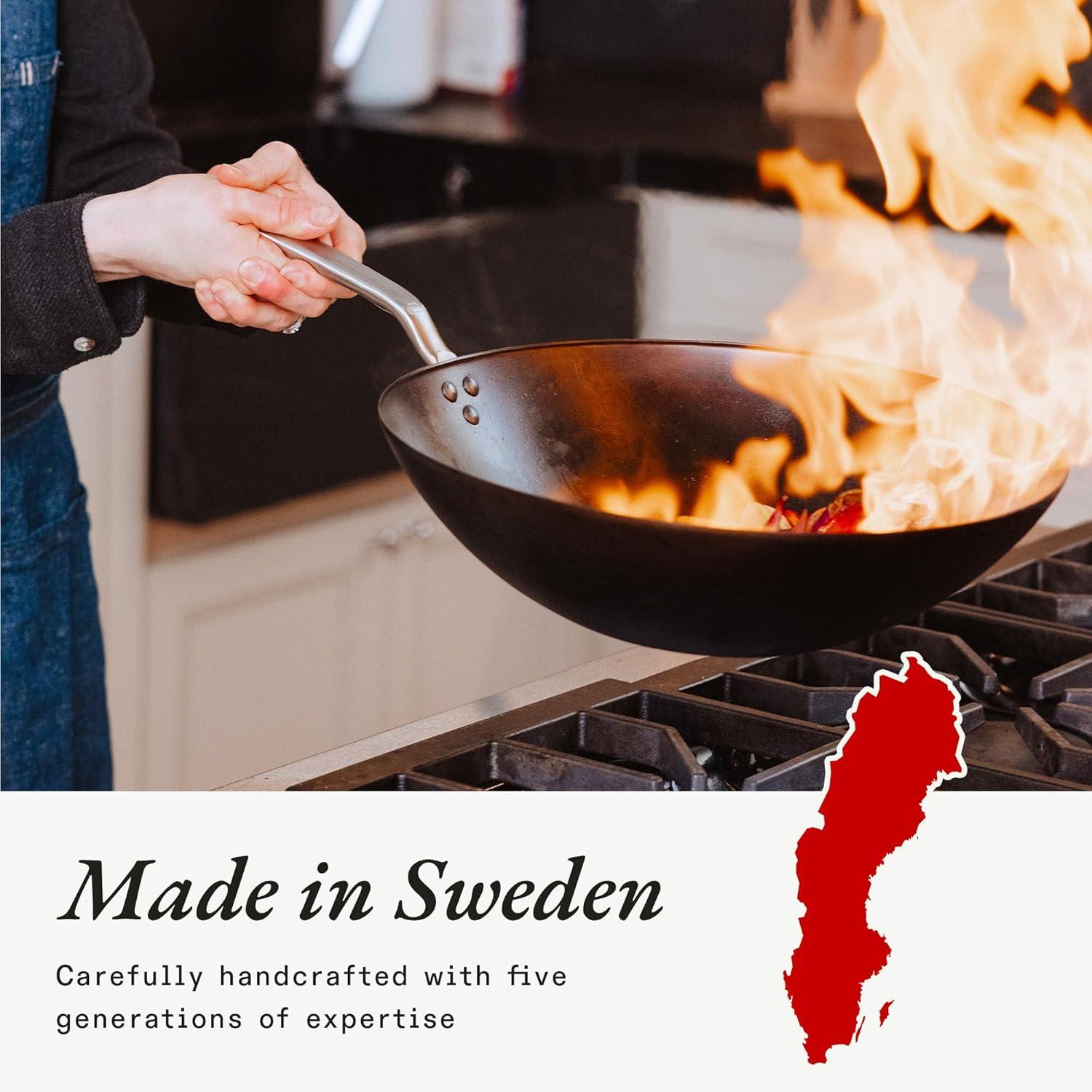 13" Gray Carbon Steel Wok with Stainless Steel Handle