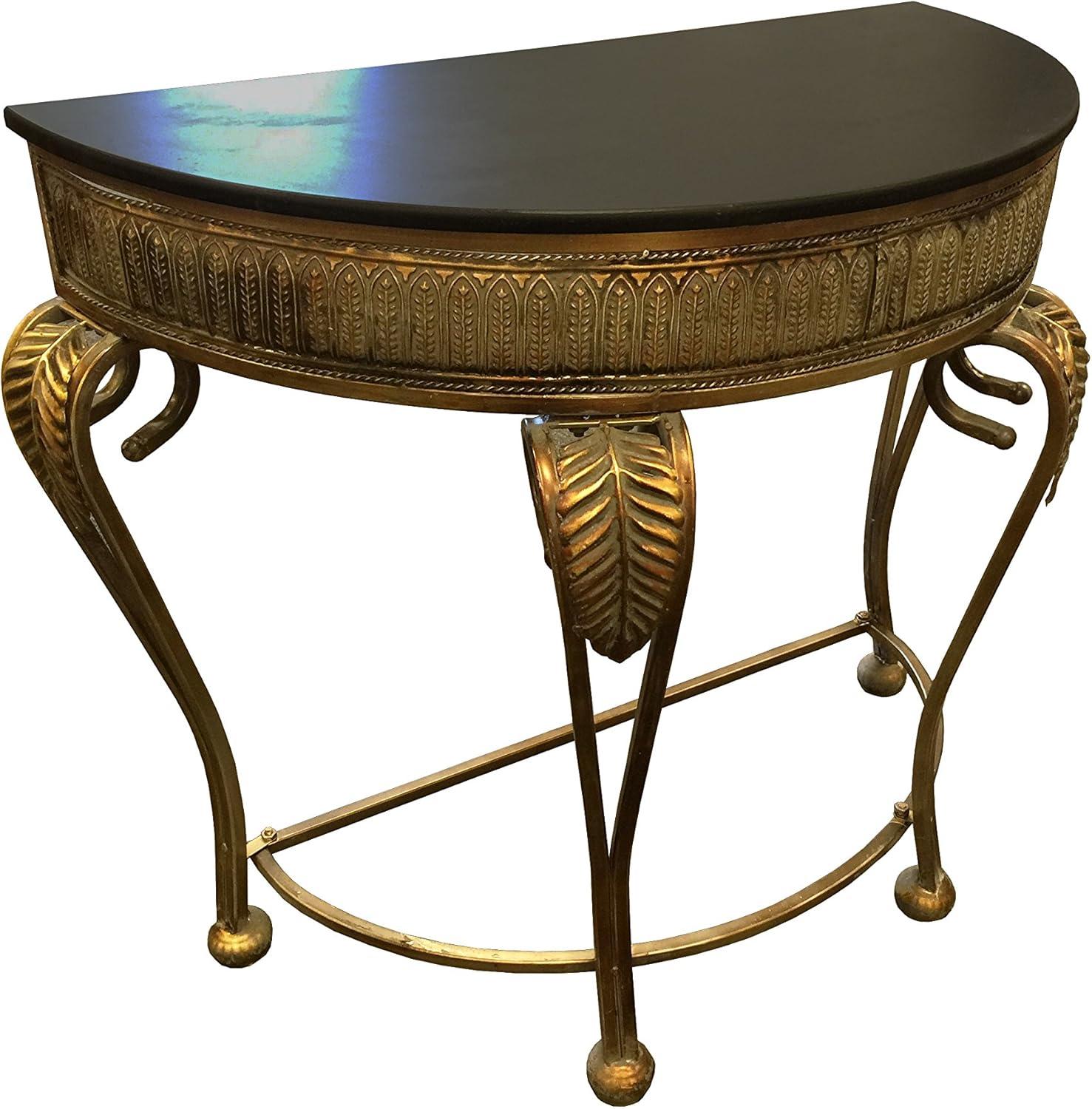 Allura Metal Embossed Leaf Console Table with Ornate Scroll Legs