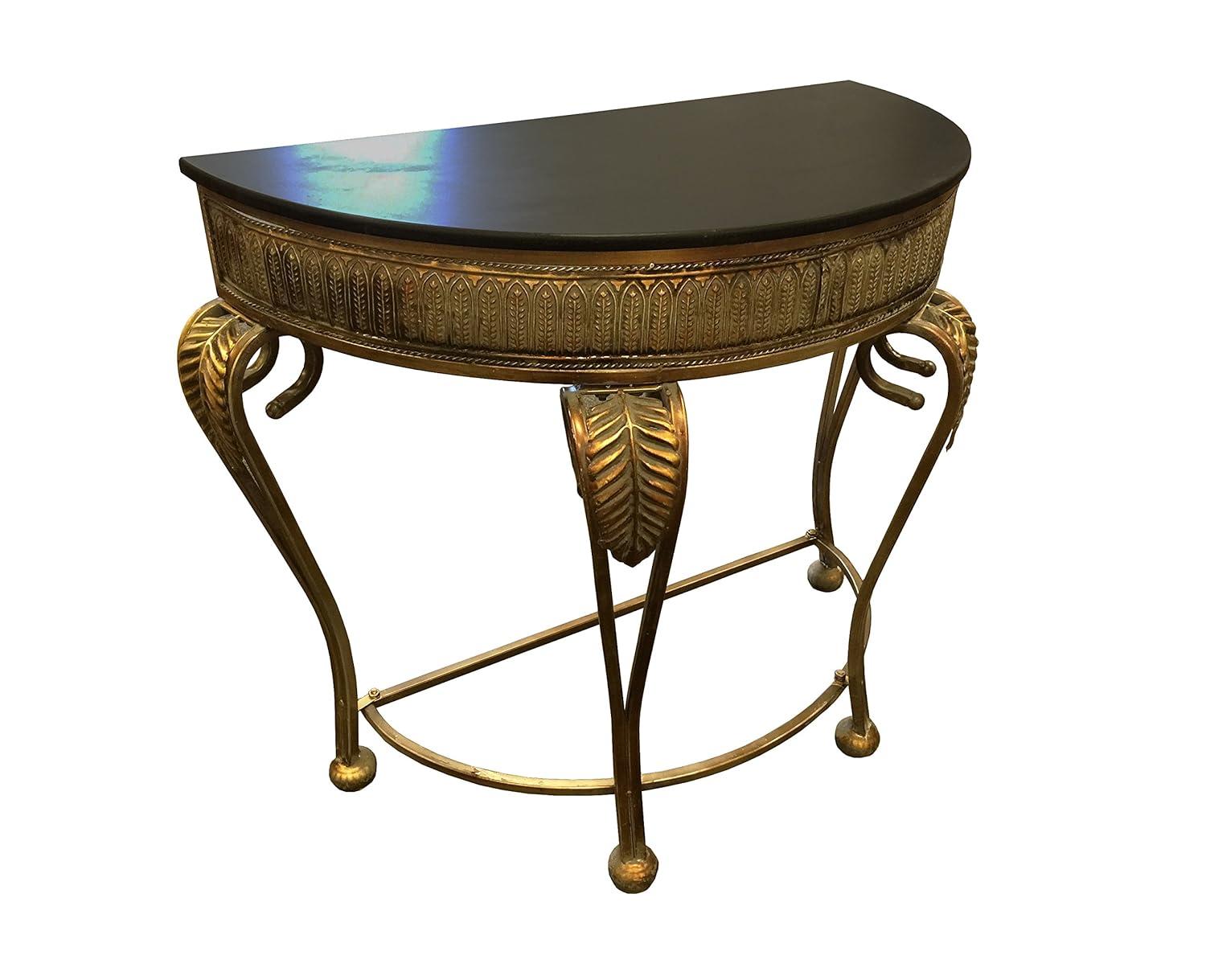 Alcott Hill® Gold Metal Leaf Embossed Living Room Console Table with Ornate Scroll Legs, 41" x 19" x 33"