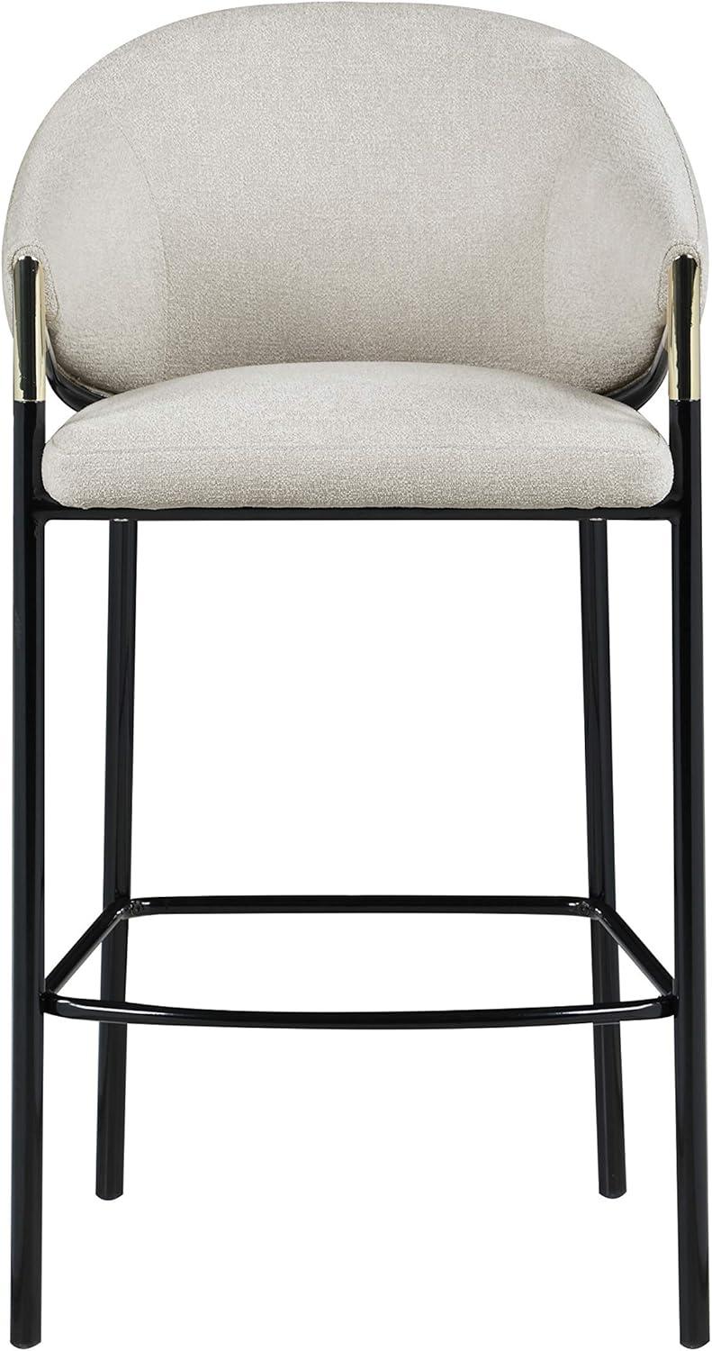 Beige Fabric and Black Metal Bar Height Stools with Sloped Arms