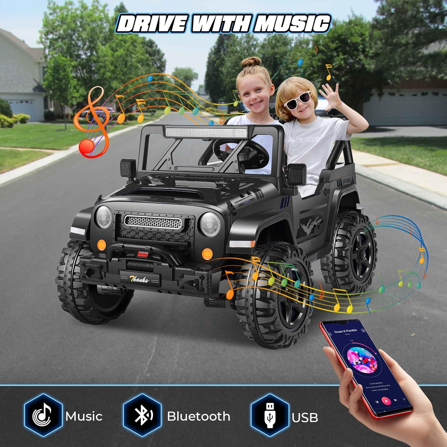 Ancheer 24V 4WD//2WD Ride On Jeep Truck,2 Seater Kids UTV With 4X200w Powerful Engine,Remote Control,Bluetooth,20 Wide Seat,Vehicles for Kids Toddlers