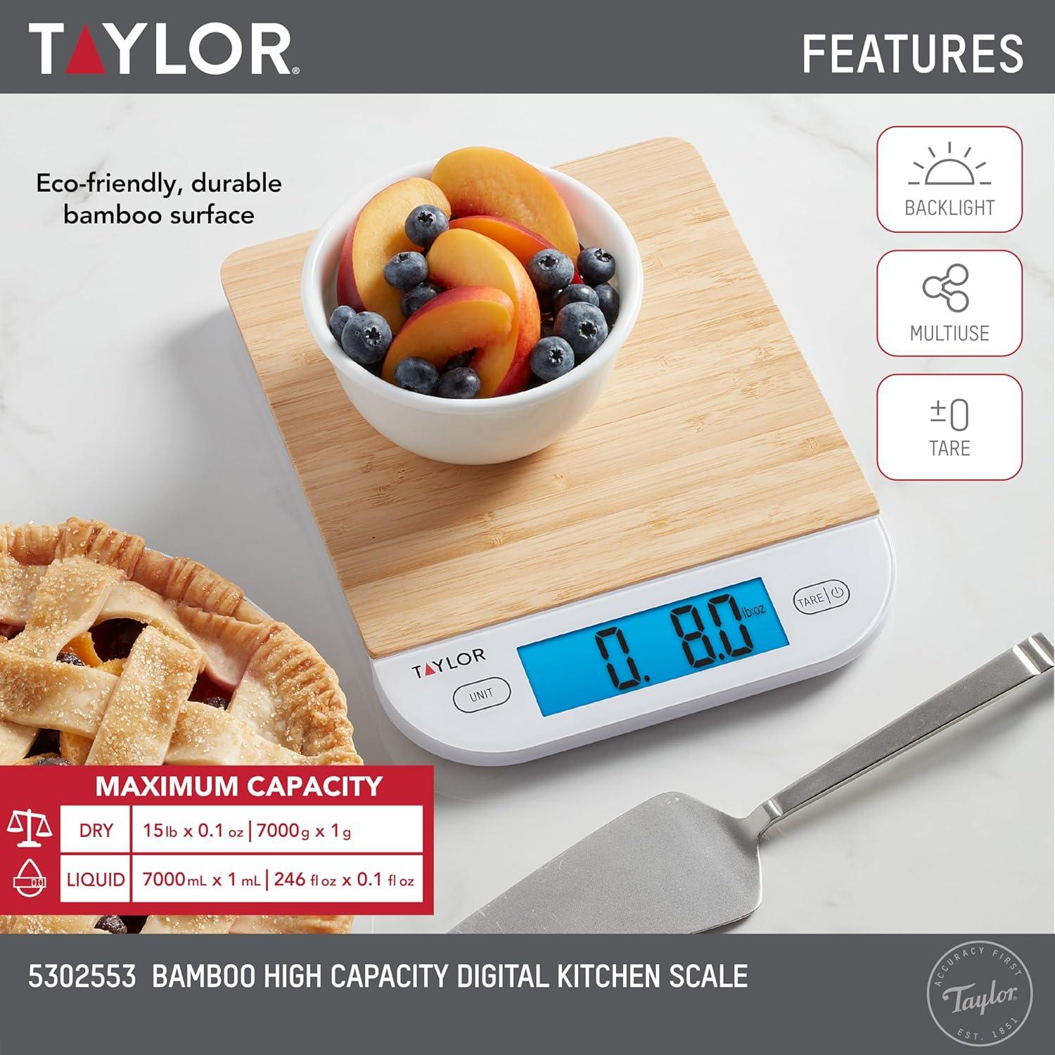 Taylor Digital Kitchen 15lb Food Scale Eco-Friendly Bamboo 