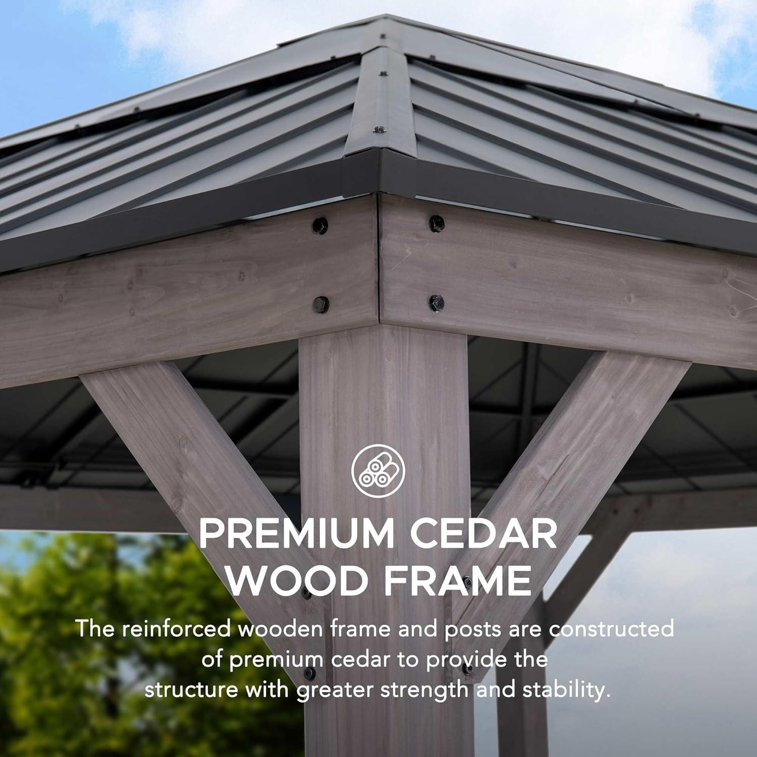 Sunjoy Sunjoy Hardtop Gazebo 13 x 15 ft. Standard Cedar Framed Wood Gazebo, Outdoor Patio Gazebo