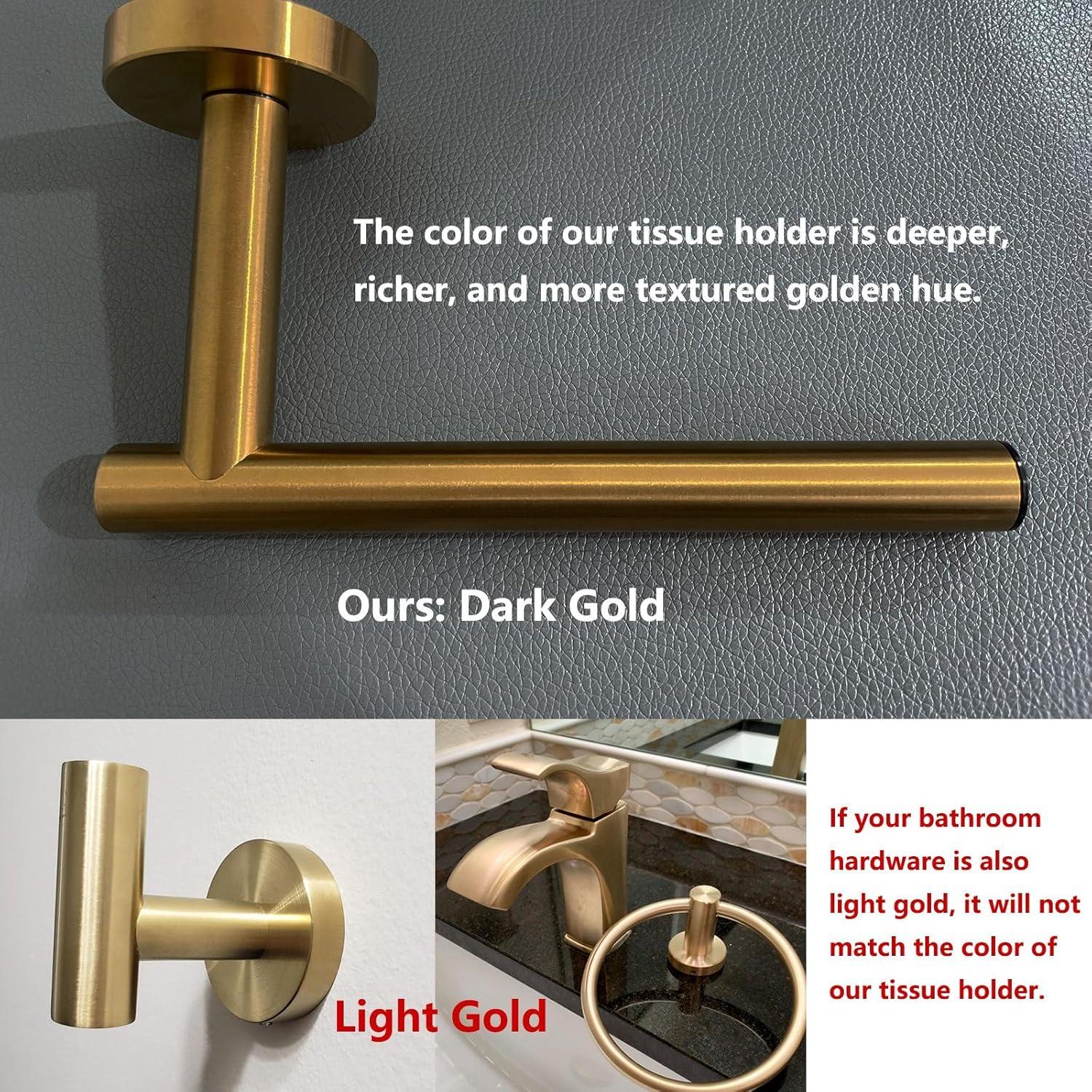 MOGFCT Toilet Paper Holder Brushed Gold Wall Mounted, Double Post Pivoting Toilet Paper Holder SUS 304 Stainless Steel Bathroom