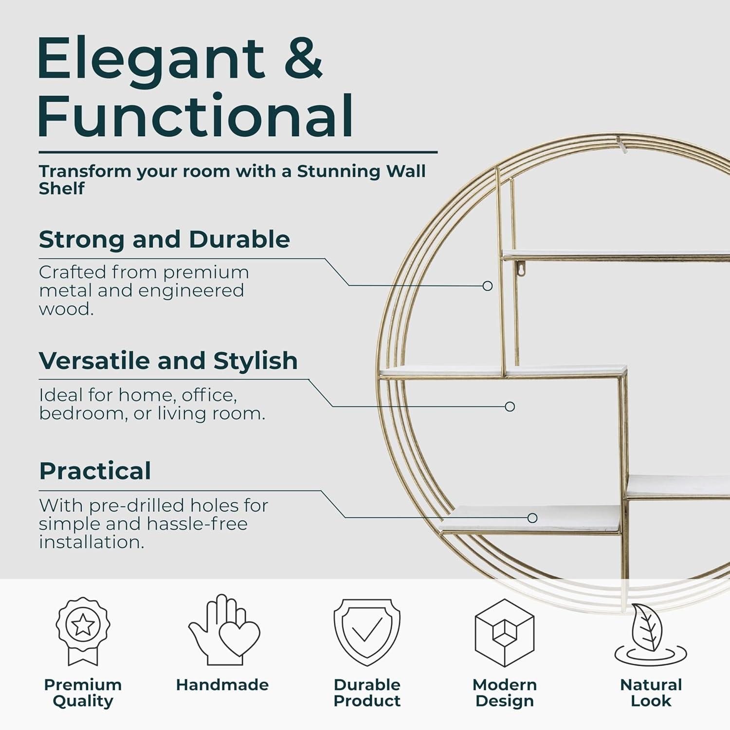 Sagebrook Home Kittle Modern Glam Iron and Wood Wall Storage Shelf