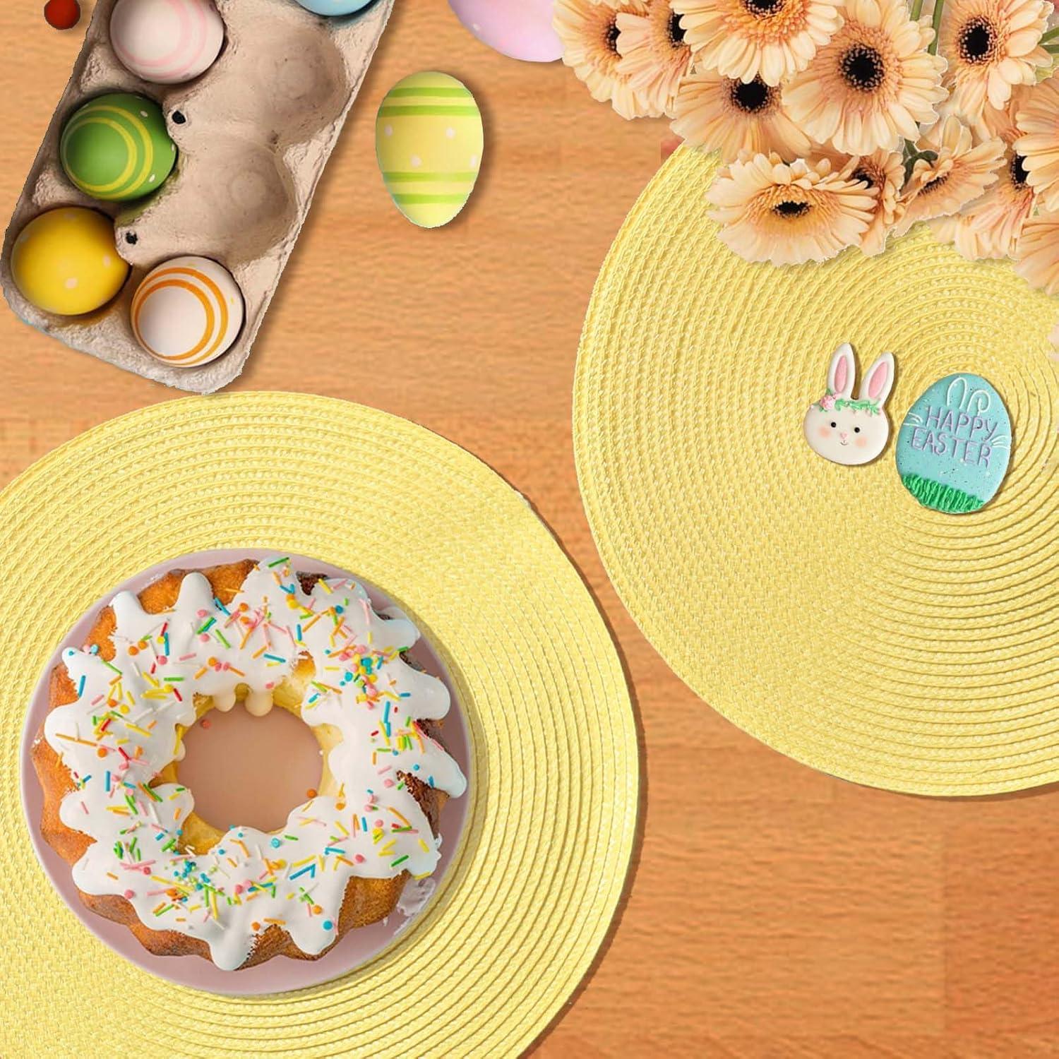 Yellow Round Braided Polyester Placemats Set of 6