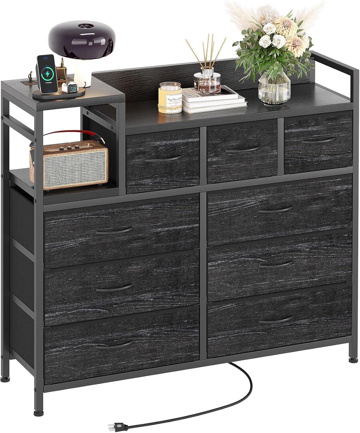 NEILA 9 Drawer Dresser for Bedroom, Dresser TV Stand with Charging Station,Chest of Drawers for Living Room, Bedroom,Hallway,TV Stand