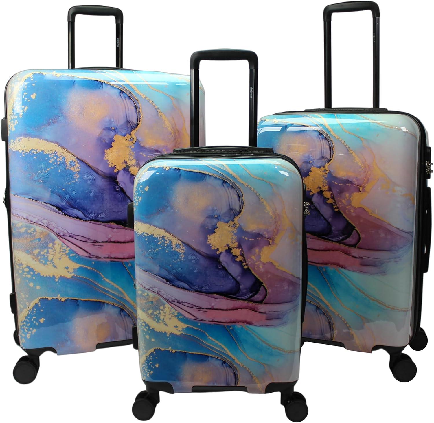 Homestock Elegant Escape Wave Marble 3-Piece Expandable Spinner Luggage Set - Polycarbonate Shell, 2-Inch Expandable, 8 Spinner Wheels, 3-Digit Combination Lock, Fully Lined Interior