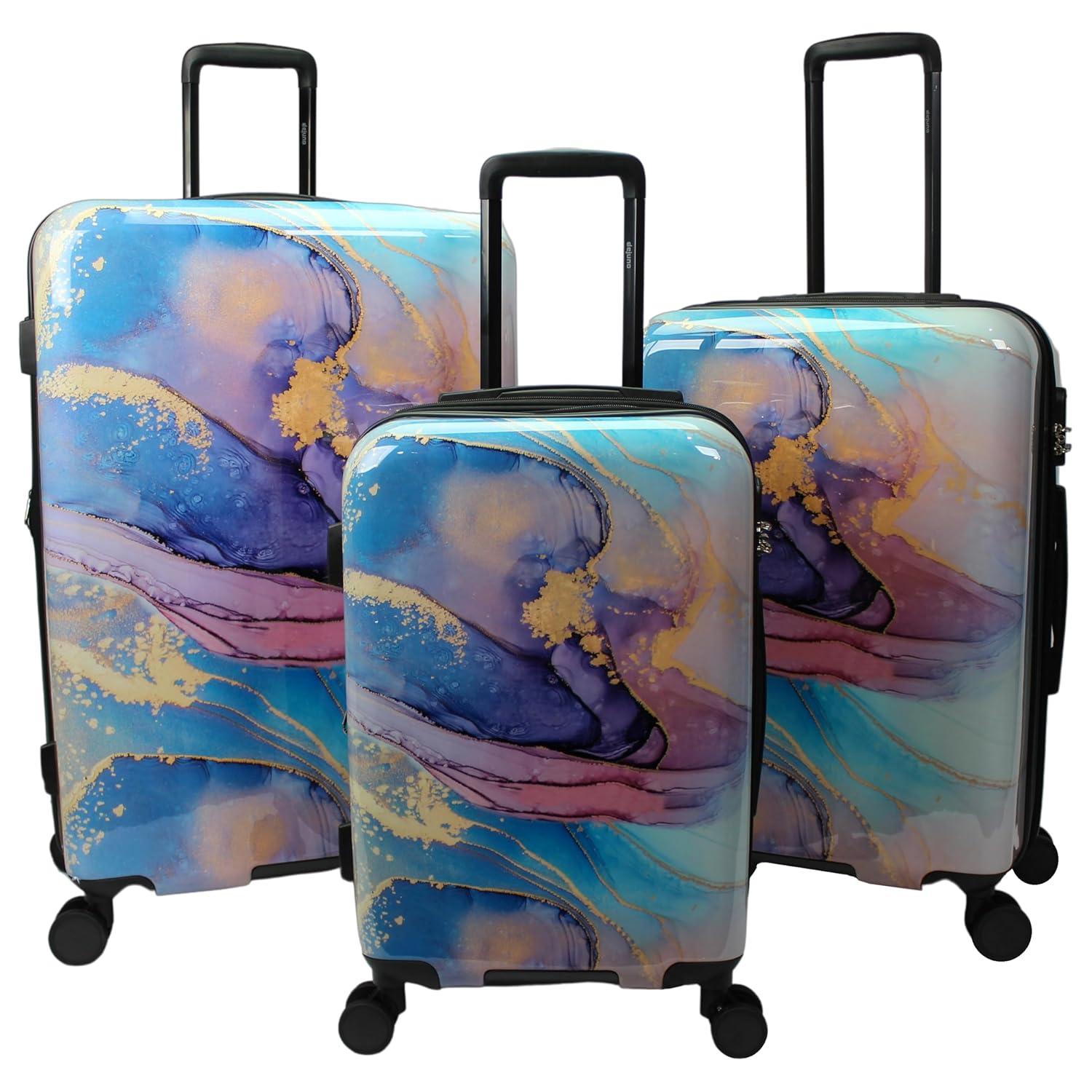 Homestock Elegant Escape Wave Marble 3-Piece Expandable Spinner Luggage Set - Polycarbonate Shell, 2-Inch Expandable, 8 Spinner Wheels, 3-Digit Combination Lock, Fully Lined Interior