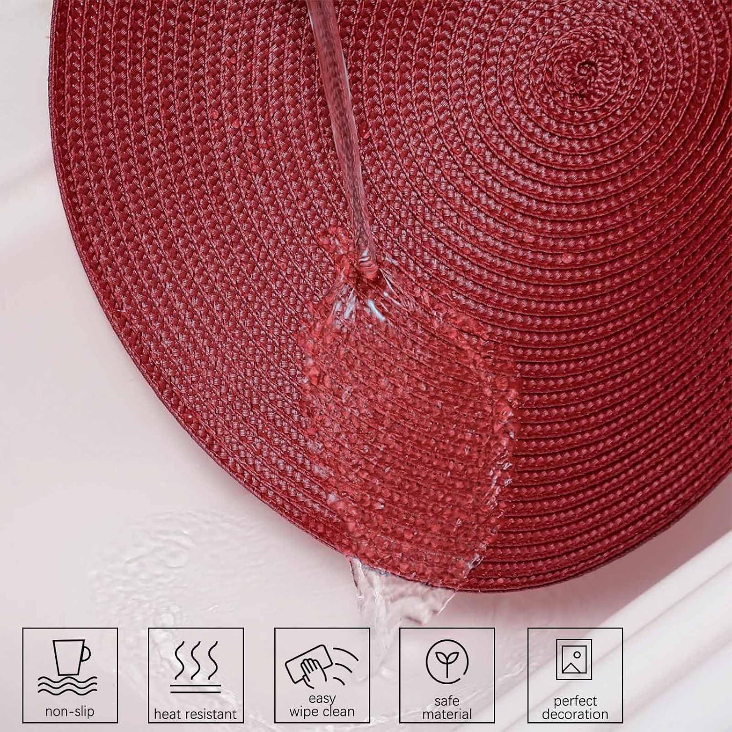 Red 15" Round Cotton Braided Placemats, Set of 4