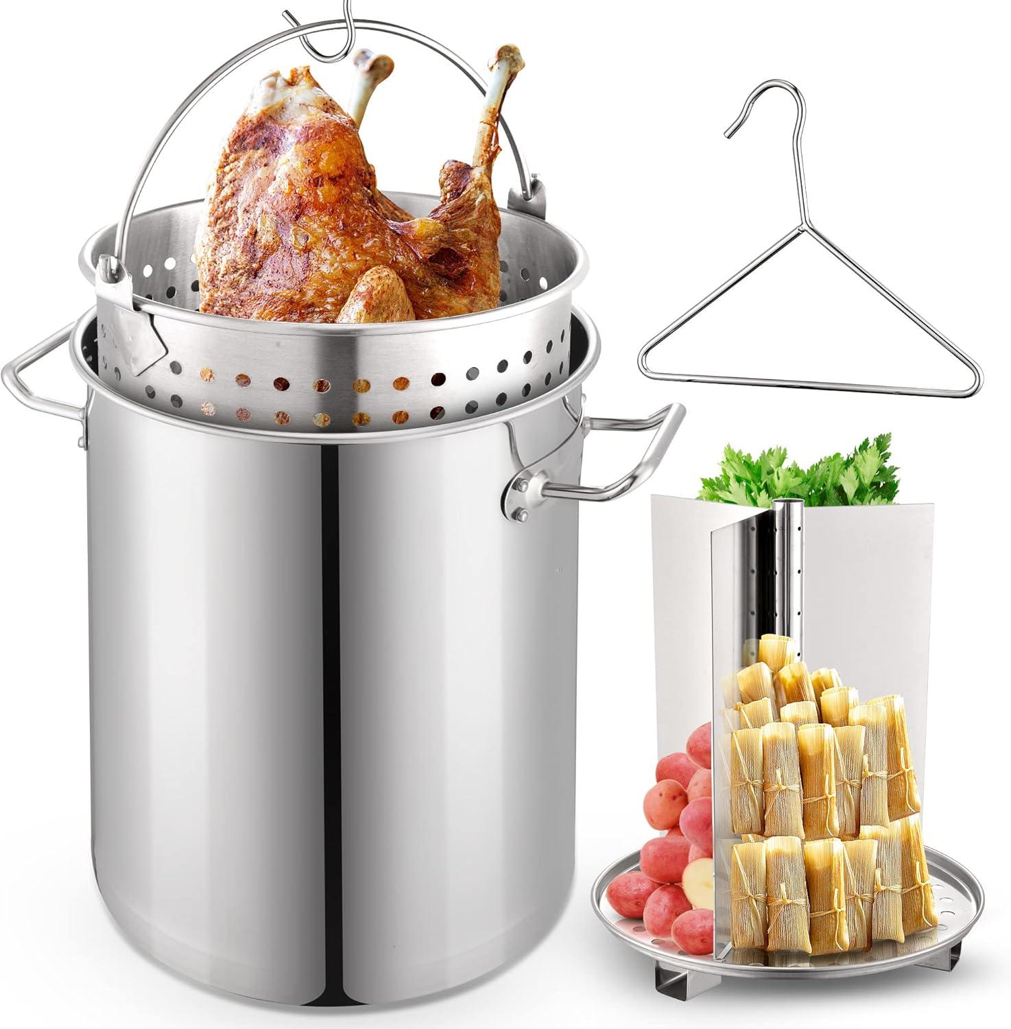 ARC USA 32QT Multi-Functional Stainless Steel Stockpot with Strainer Basket