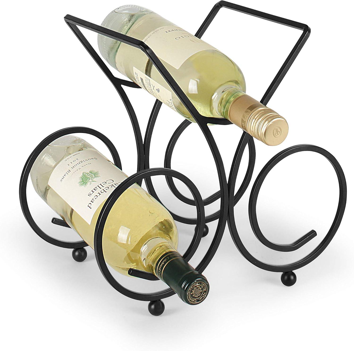 Black Steel 3-Bottle Countertop Wine Rack